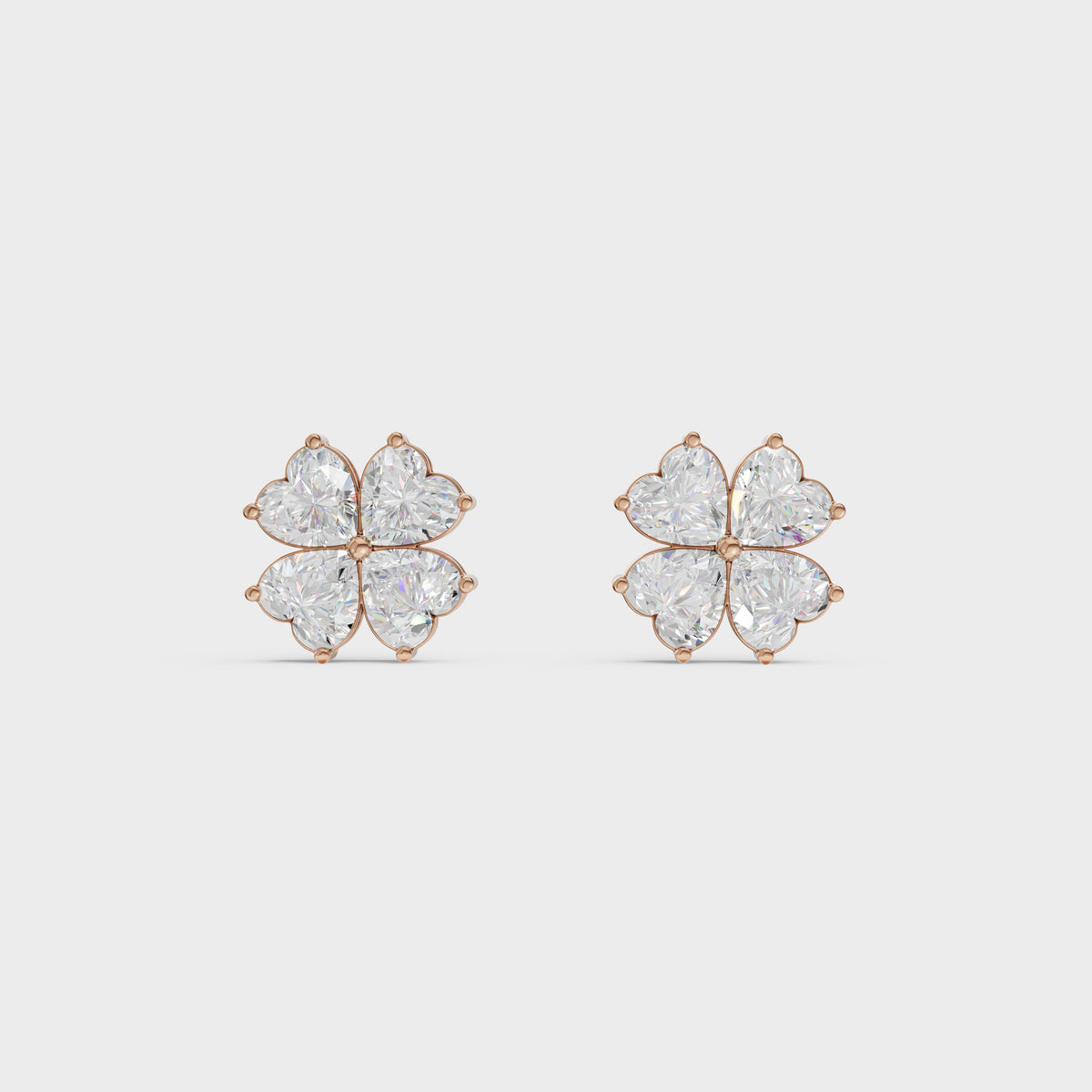 Heart Cut Diamond Floral Stud Earrings