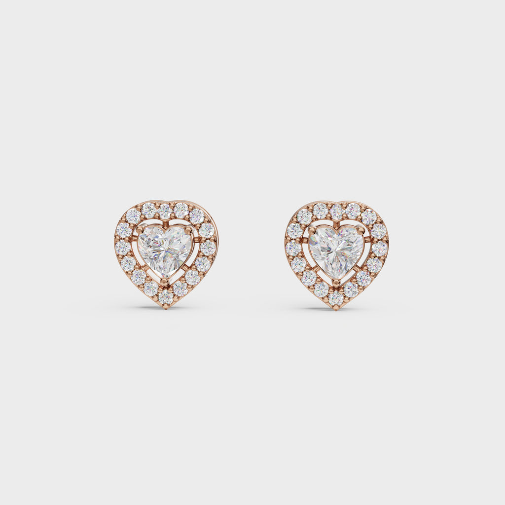 Heart Cut Halo Stud Earrings