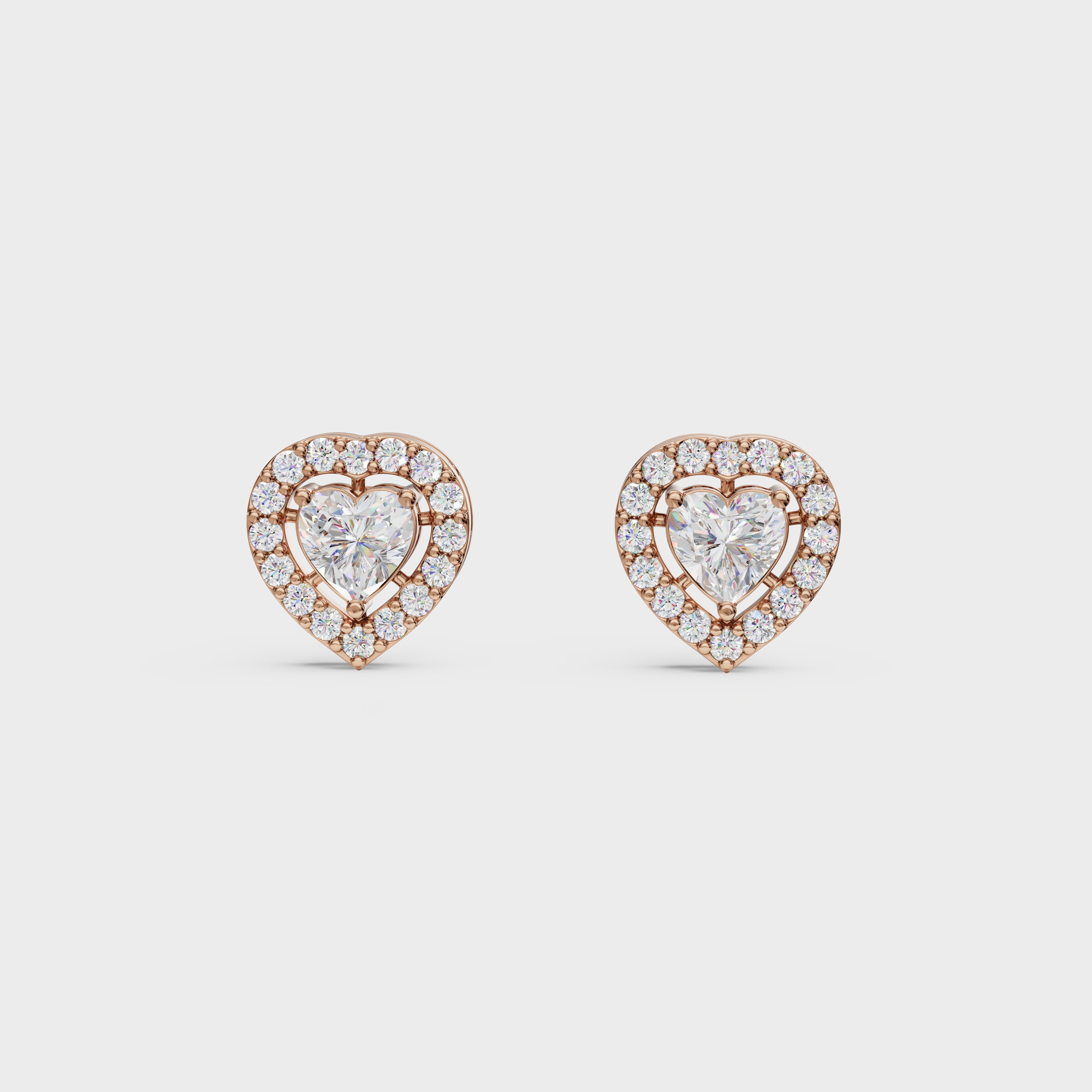 Heart Cut Halo Stud Earrings