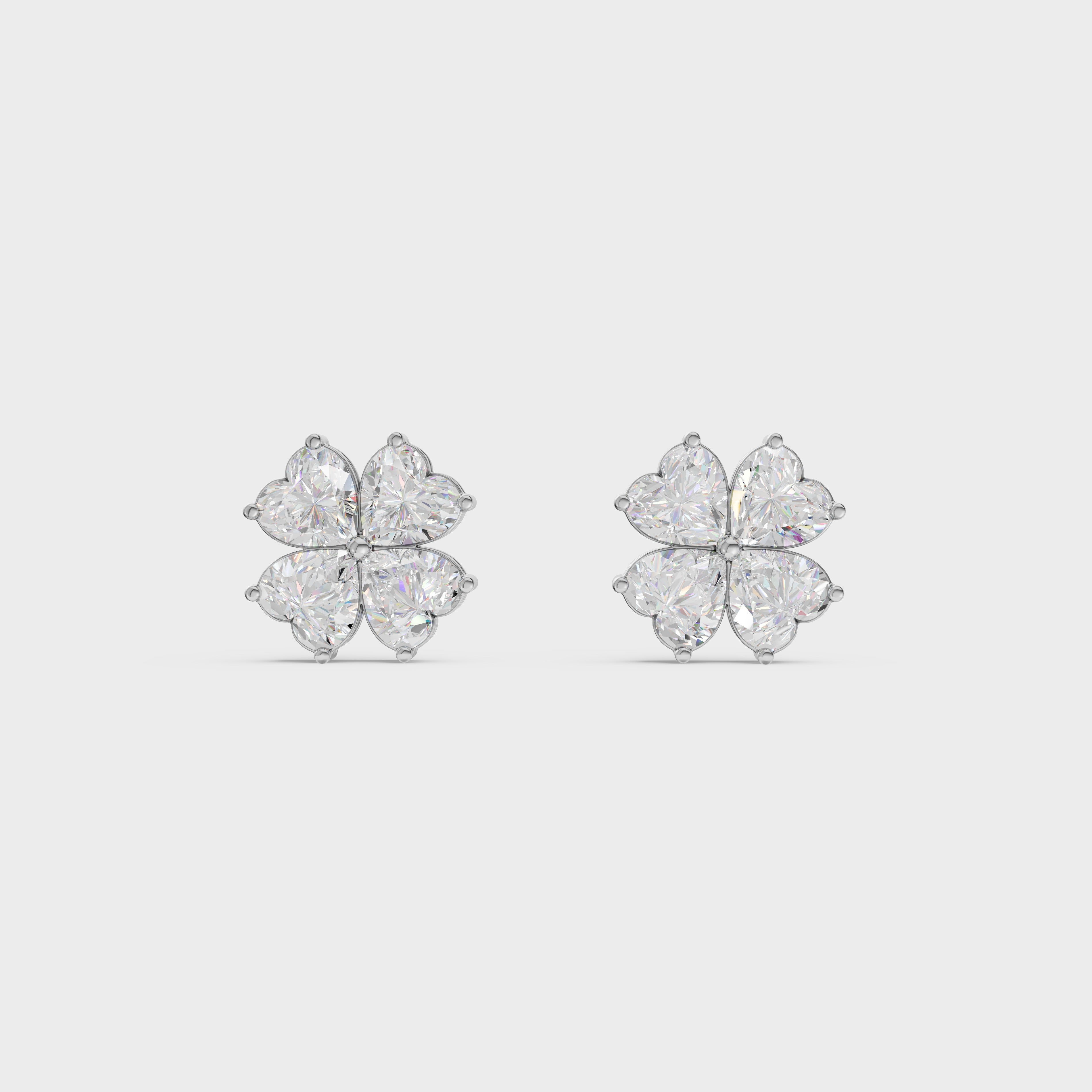 Heart Cut Diamond Floral Stud Earrings