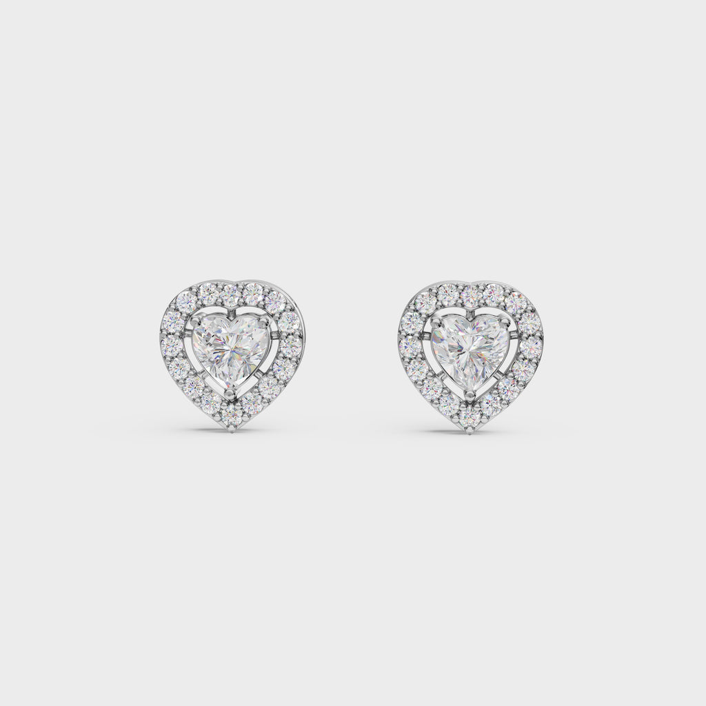 Heart Cut Halo Stud Earrings