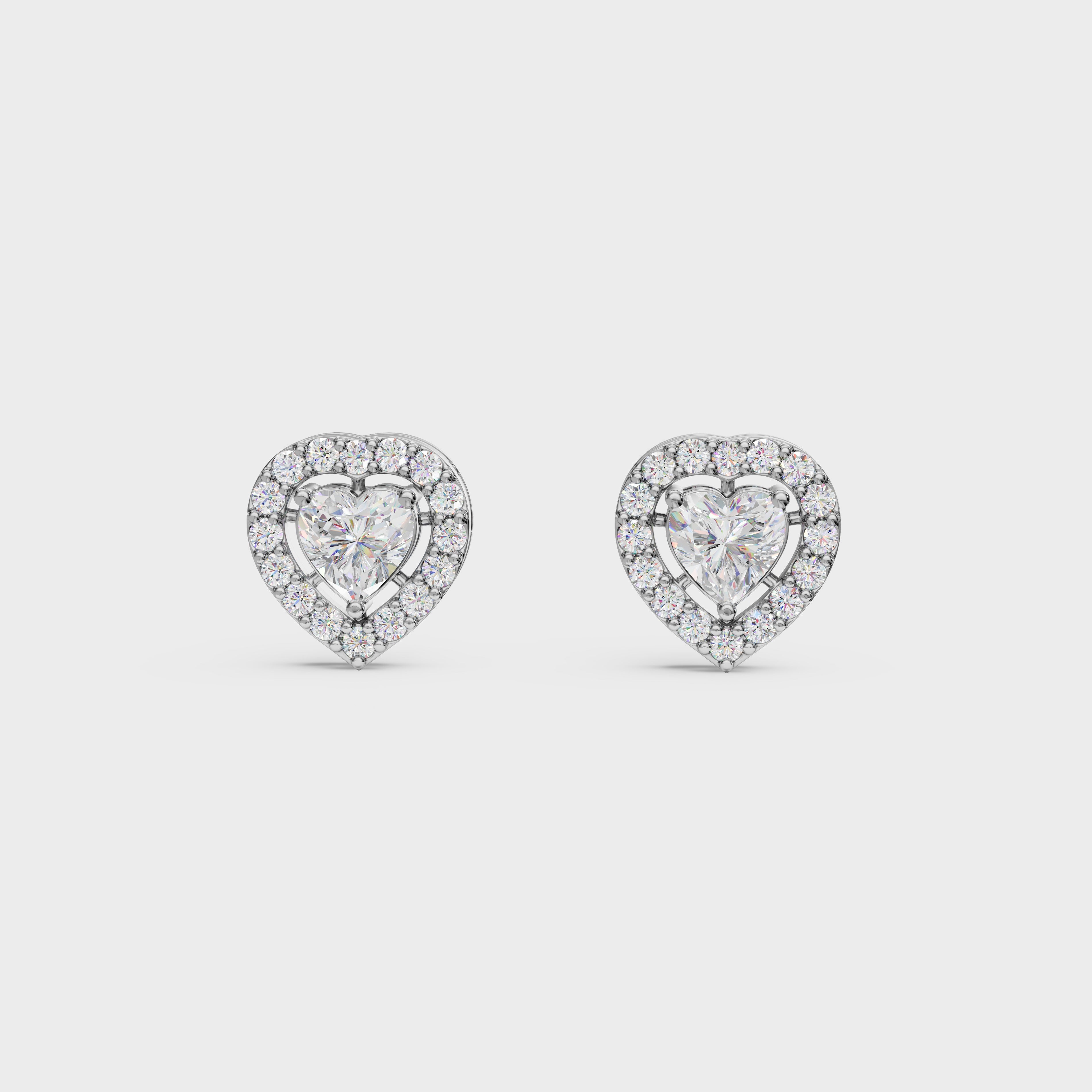Heart Cut Halo Stud Earrings