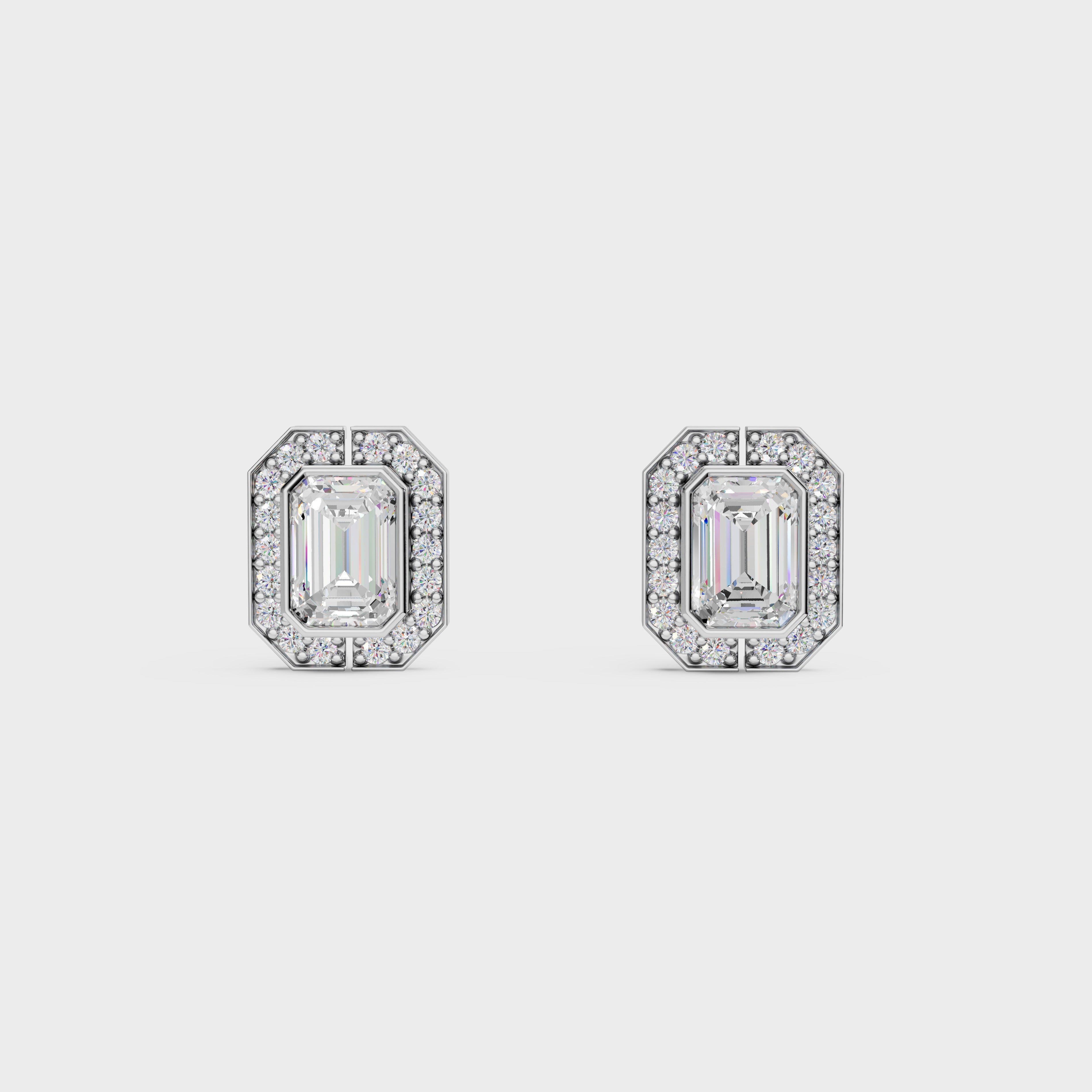 Emerald Cut Halo Stud Earrings