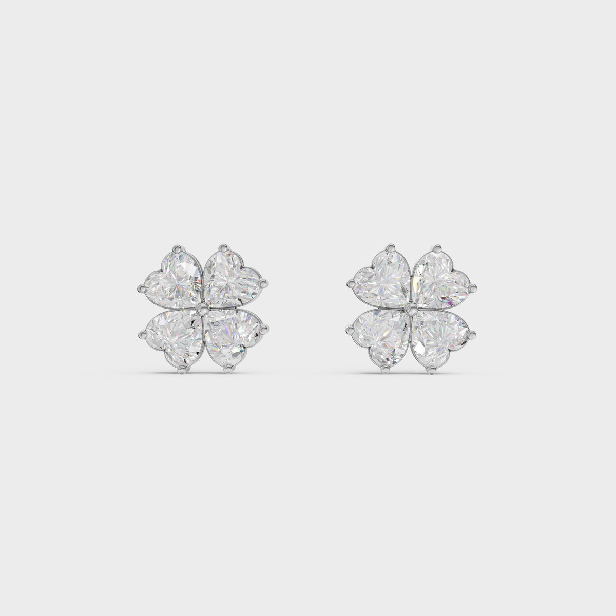 Heart Cut Diamond Floral Stud Earrings