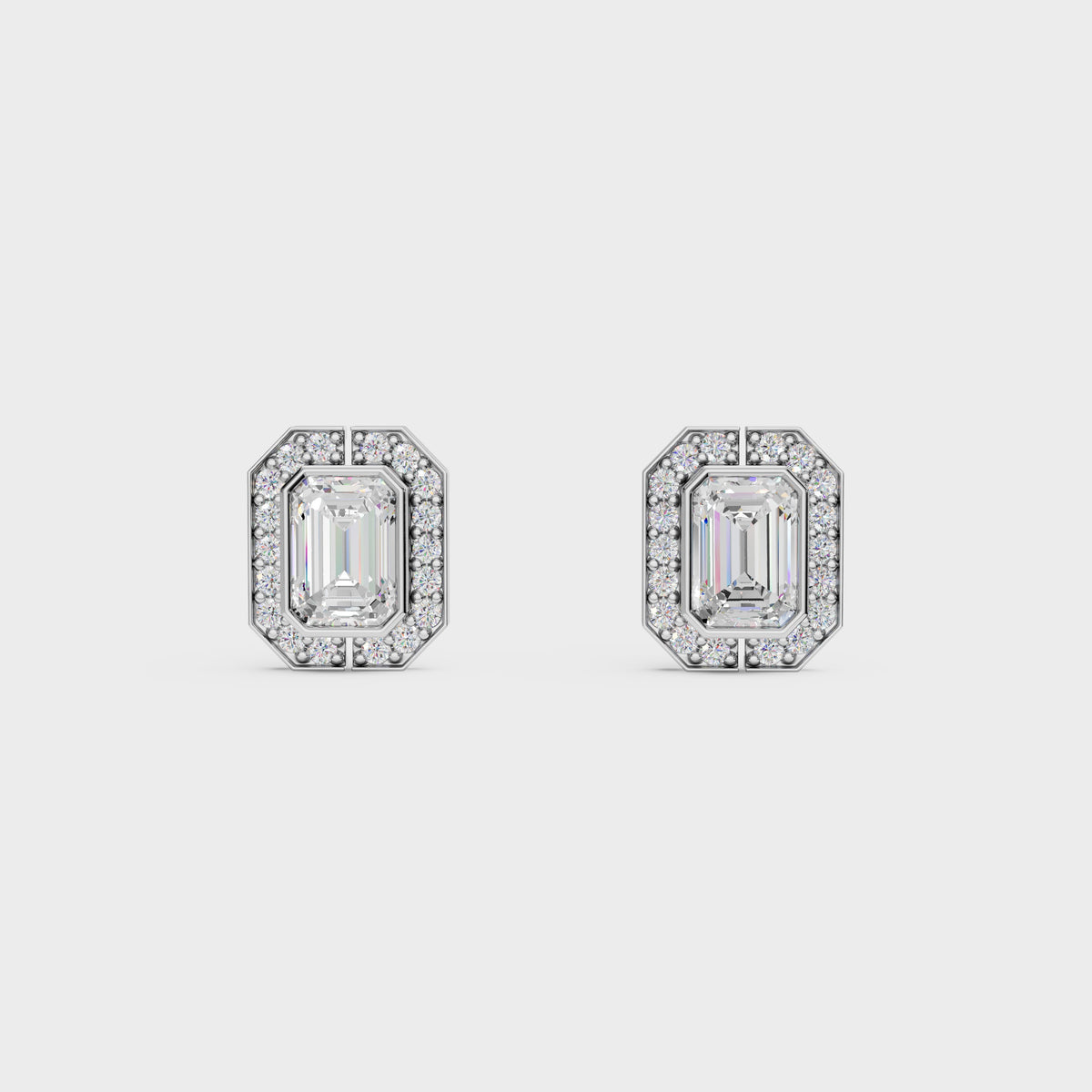 Emerald Cut Halo Stud Earrings