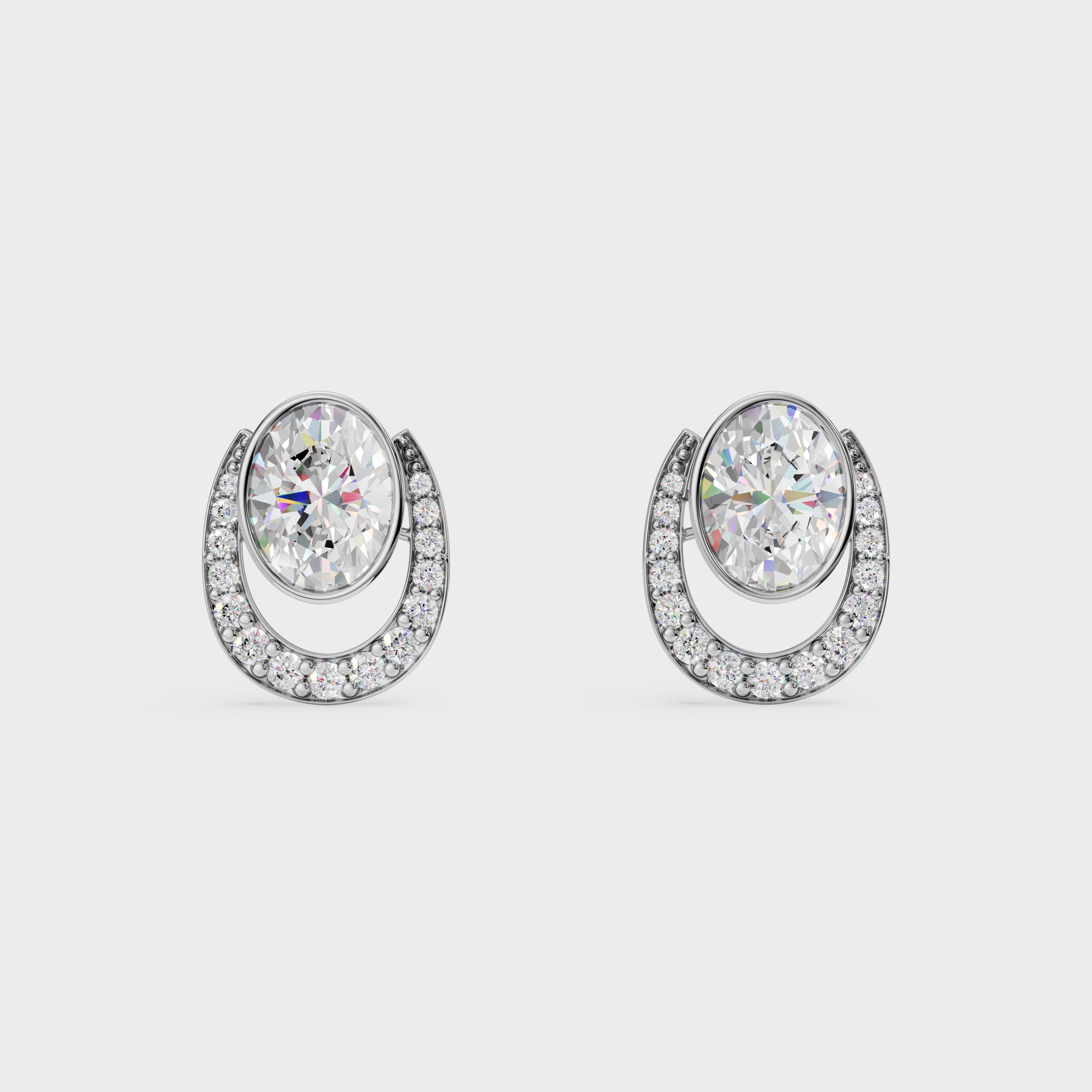 Oval & Pave Crescent Stud Earrings