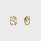 Oval & Pave Crescent Stud Earrings