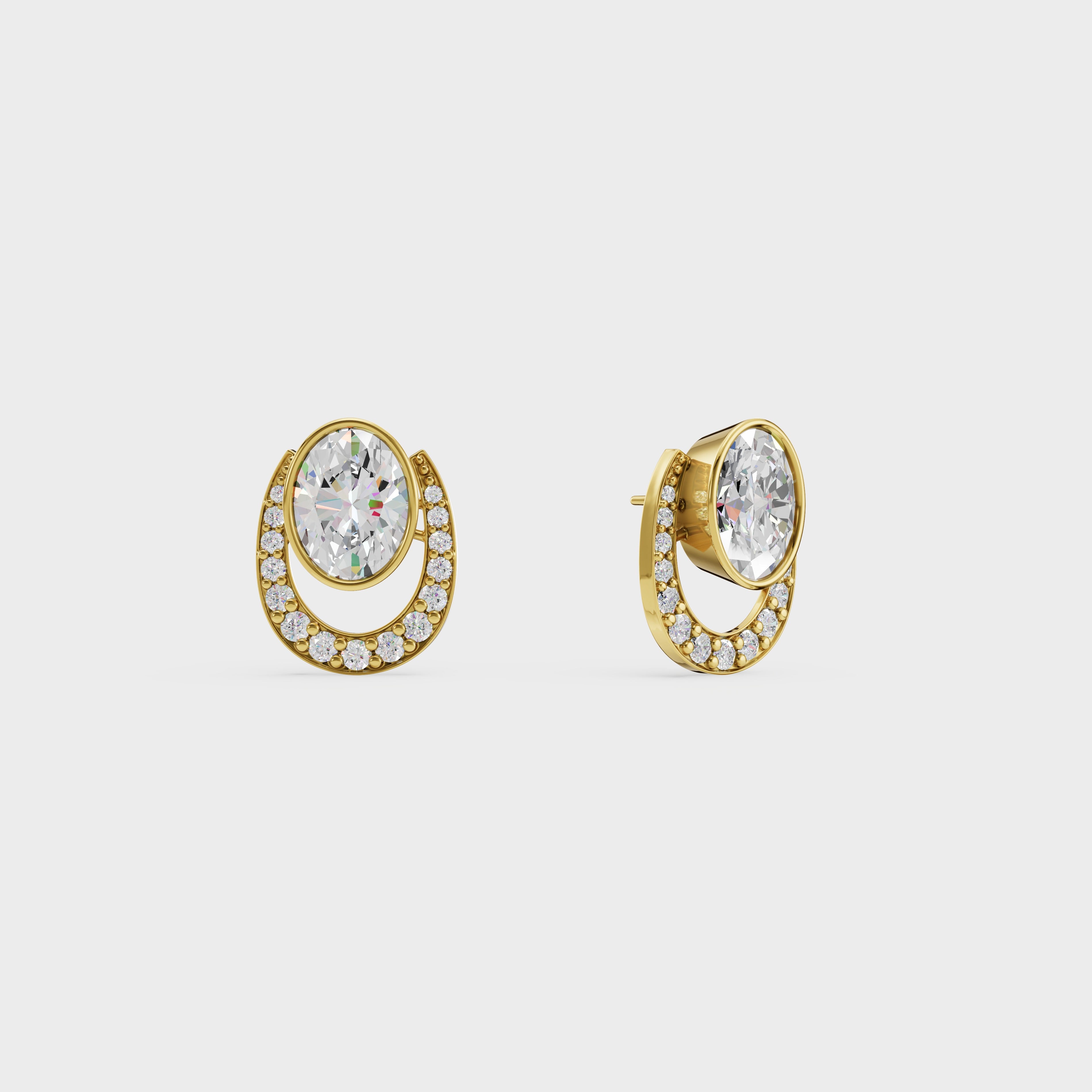 Oval & Pave Crescent Stud Earrings
