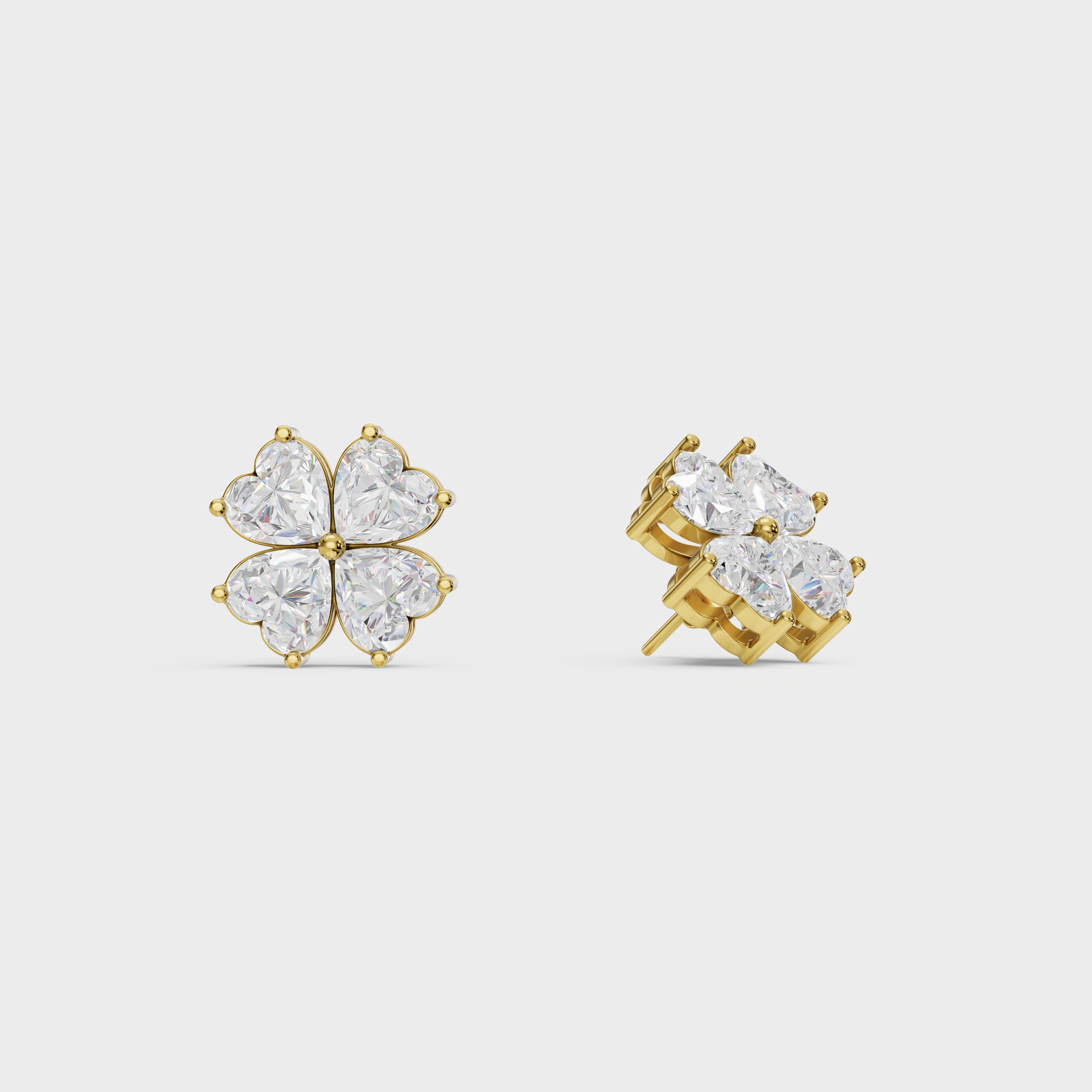 Heart Cut Diamond Floral Stud Earrings