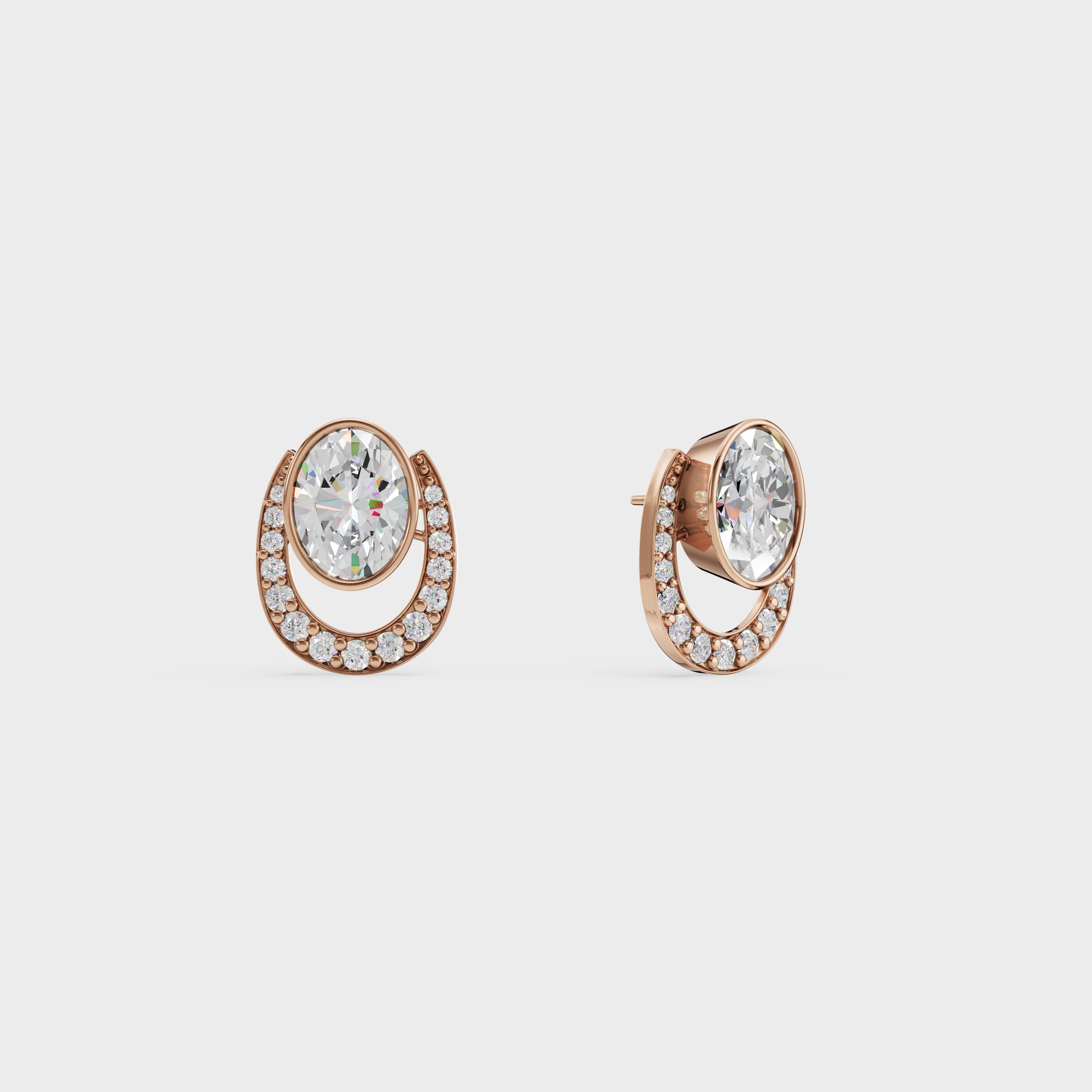 Oval & Pave Crescent Stud Earrings