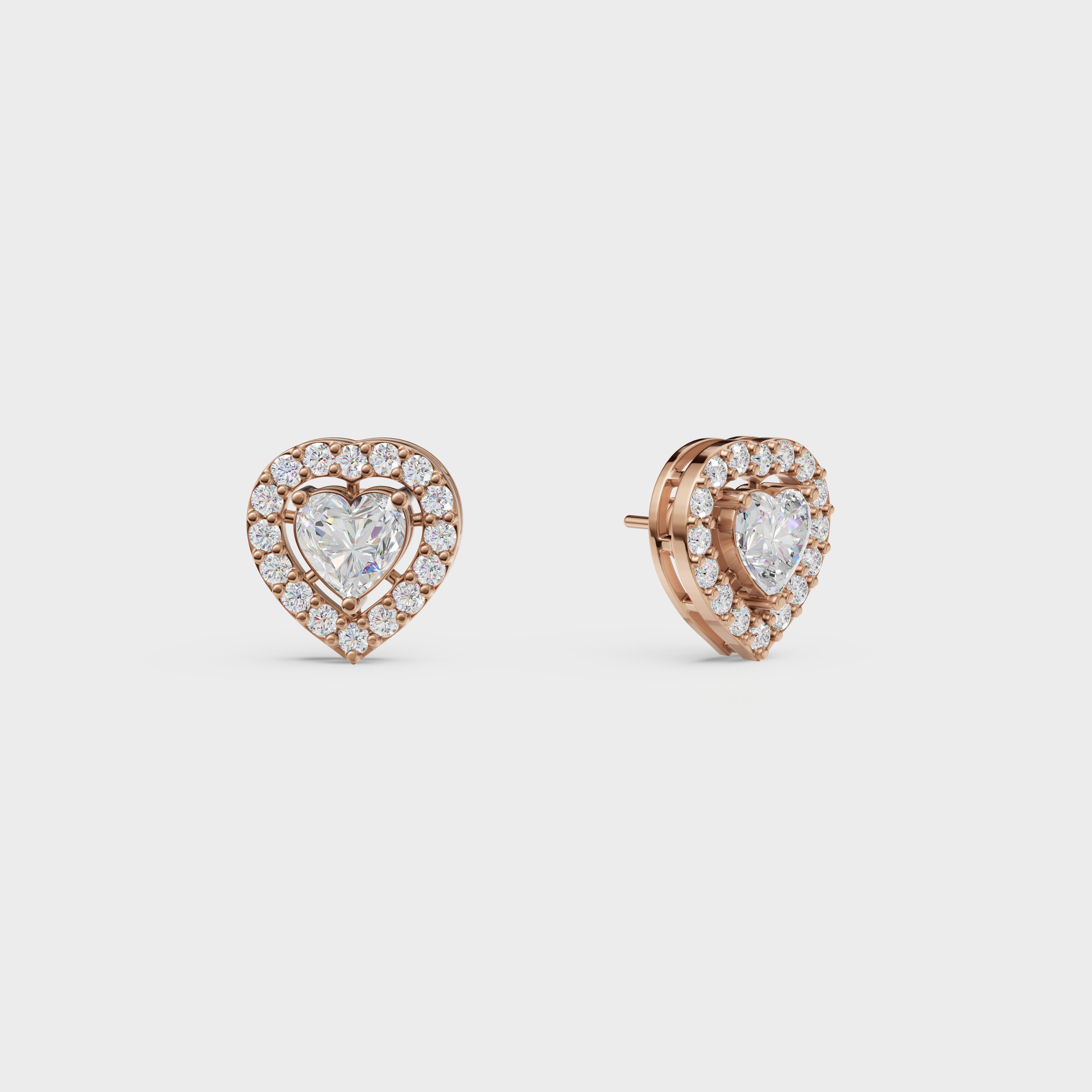 Heart Cut Halo Stud Earrings
