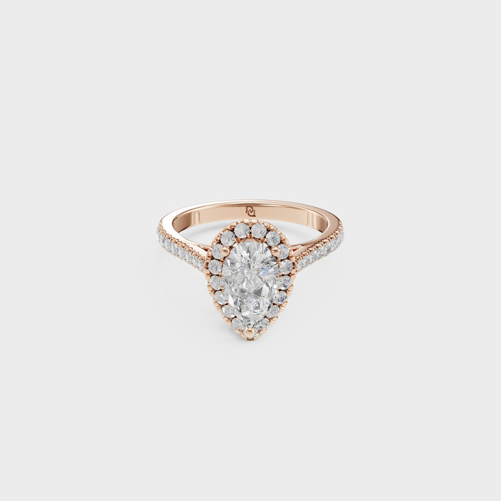 Pear Diamond Halo Engagement Ring with Pavé Band