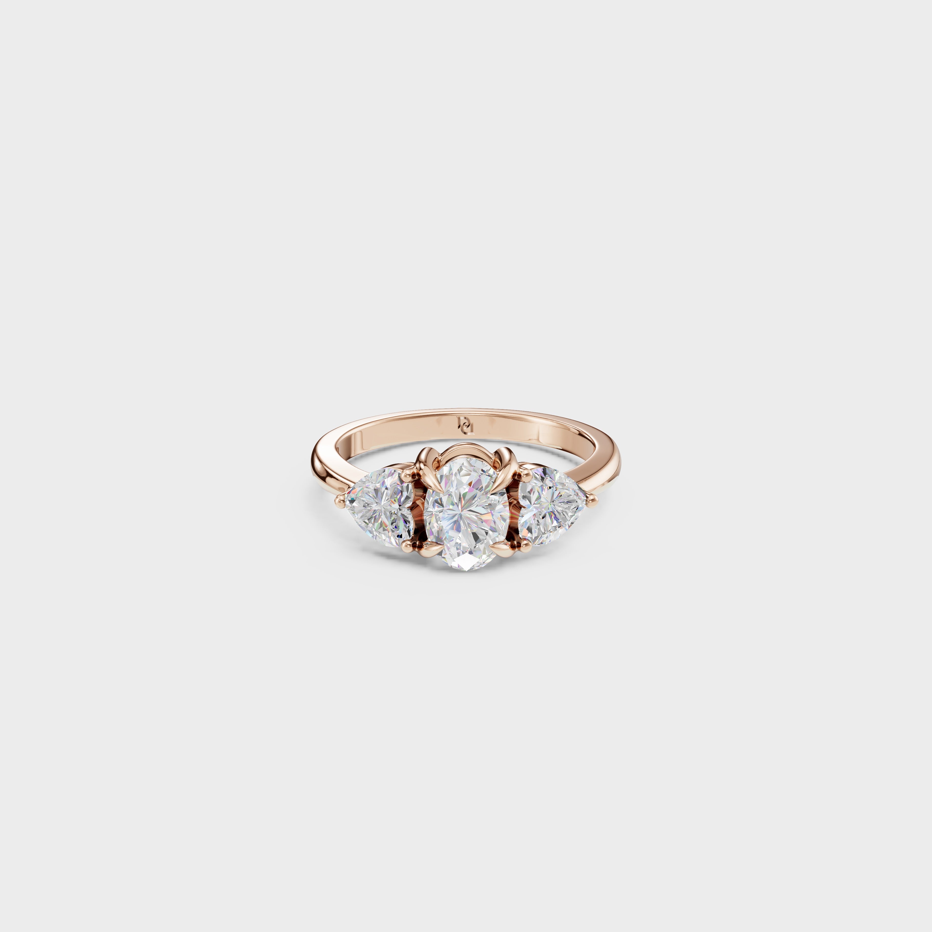 Three Stone Oval & Heart Cut Diamond Engagement Ring