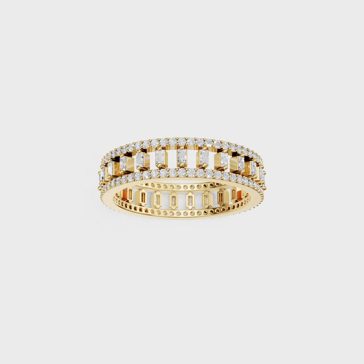 Round & Baguette Spaced Diamond Ring