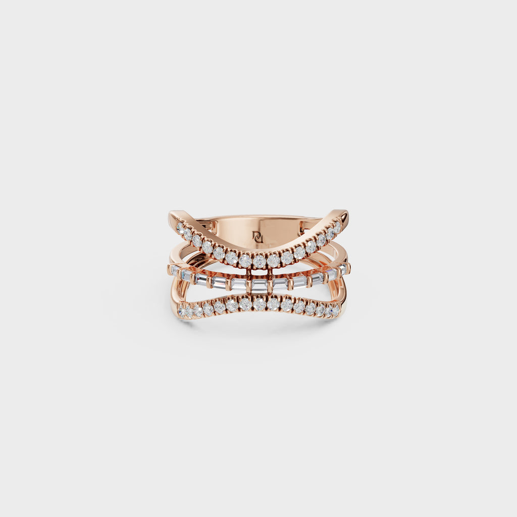 Baguette & Round Diamond Crossover Ring