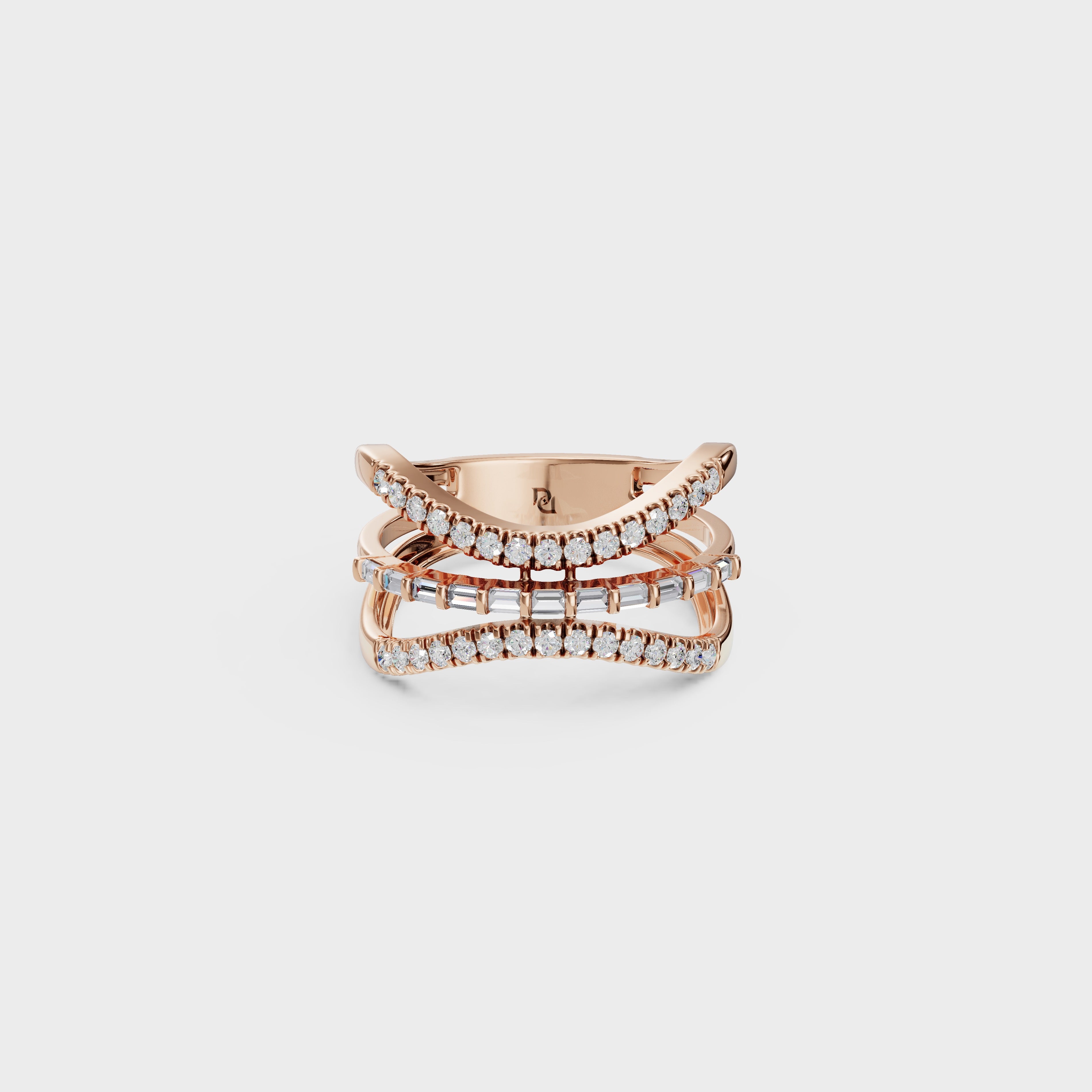 Baguette & Round Diamond Crossover Ring