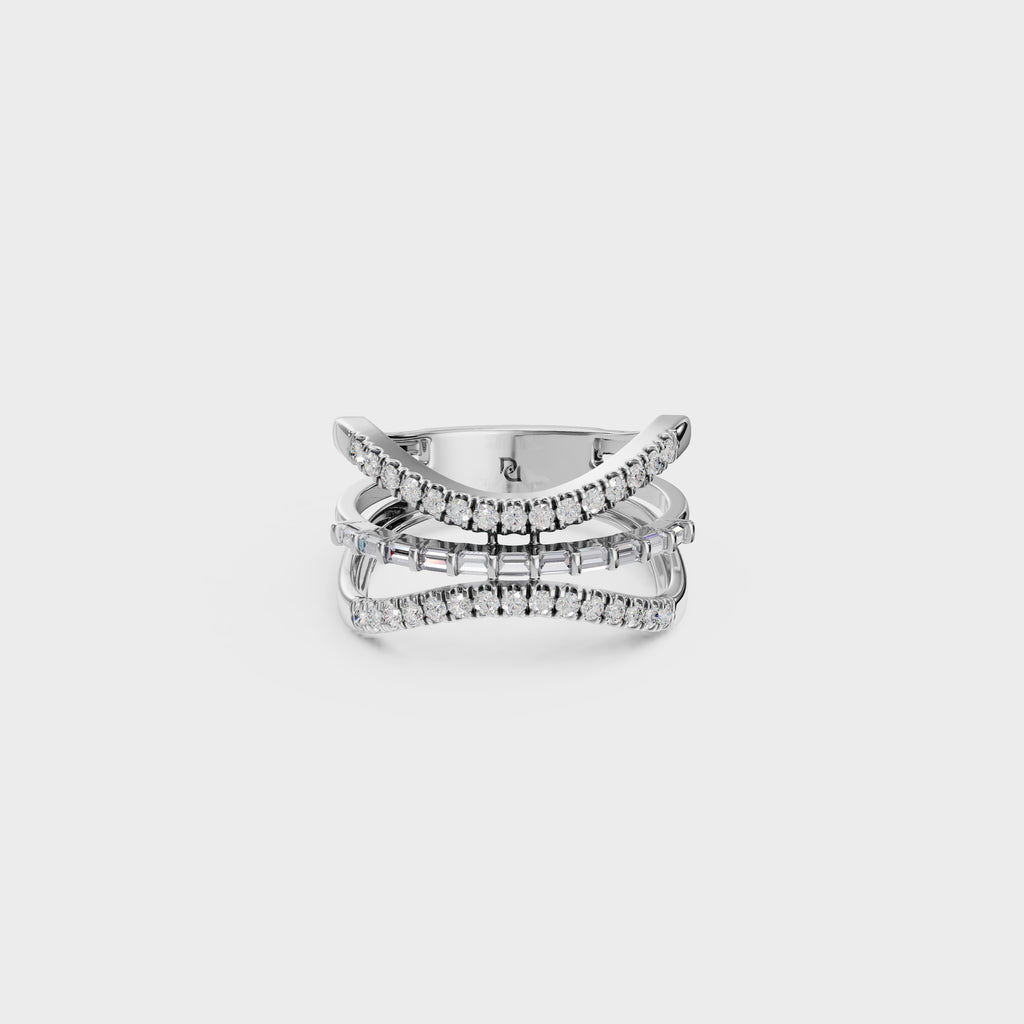 Baguette & Round Diamond Crossover Ring