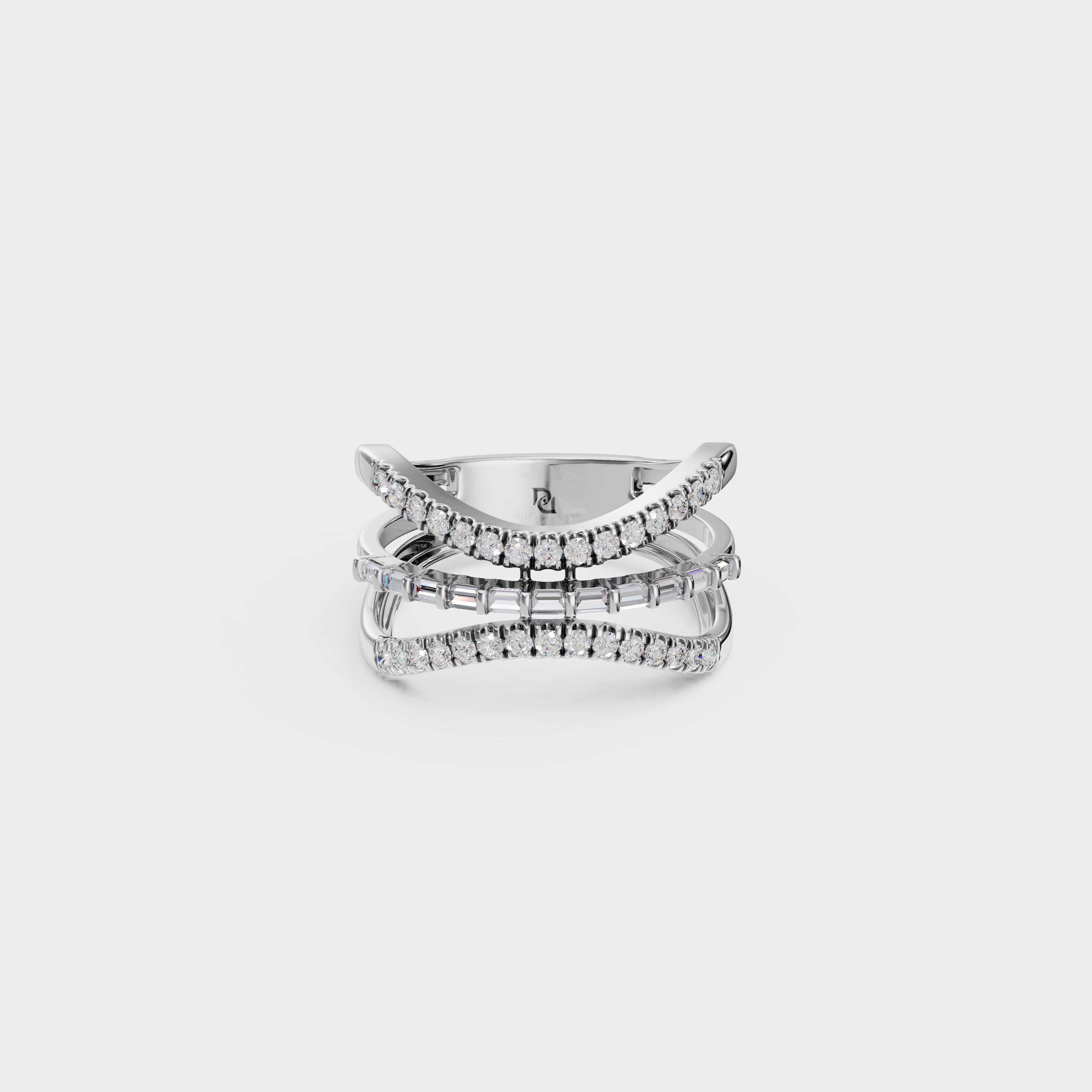 Baguette & Round Diamond Crossover Ring