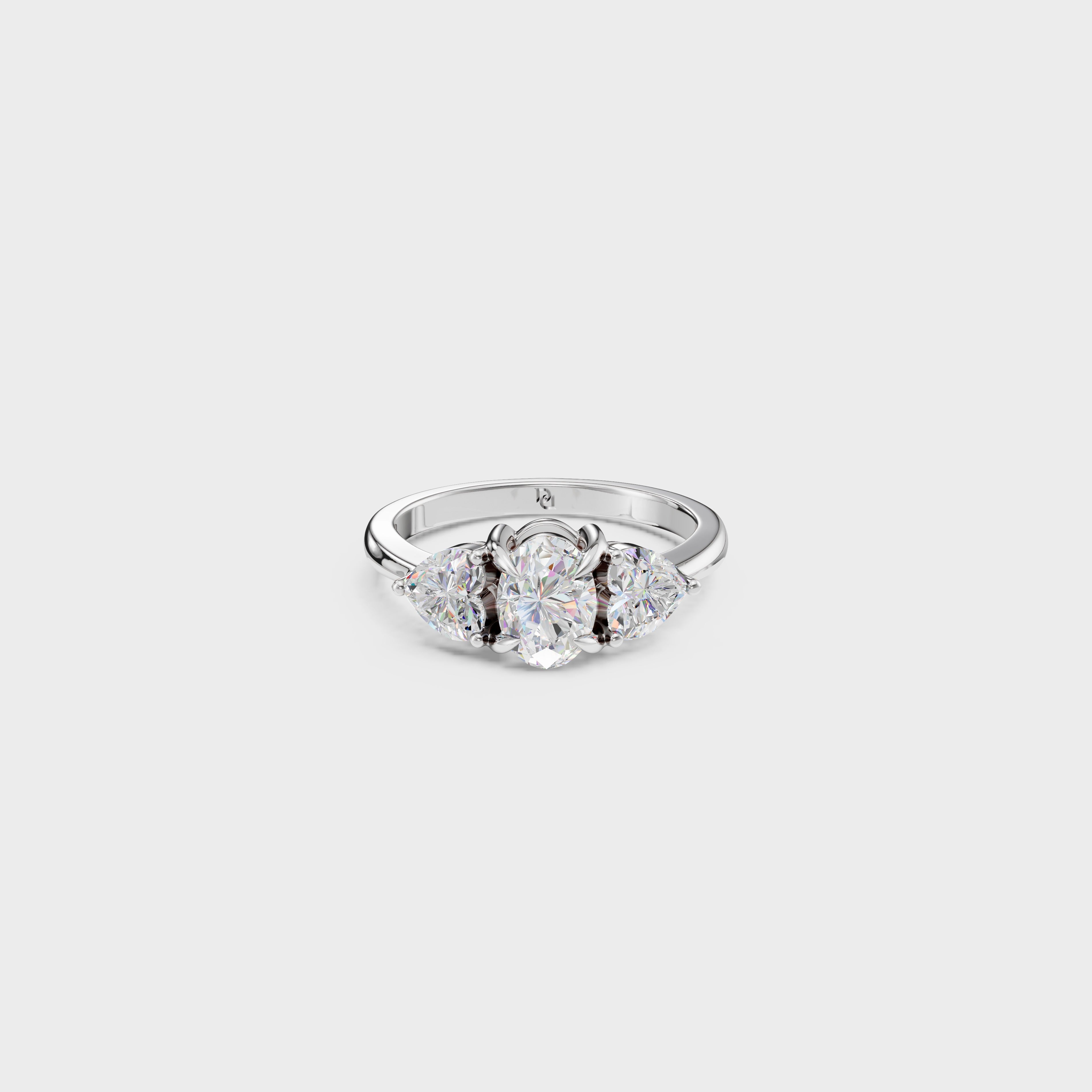 Three Stone Oval & Heart Cut Diamond Engagement Ring