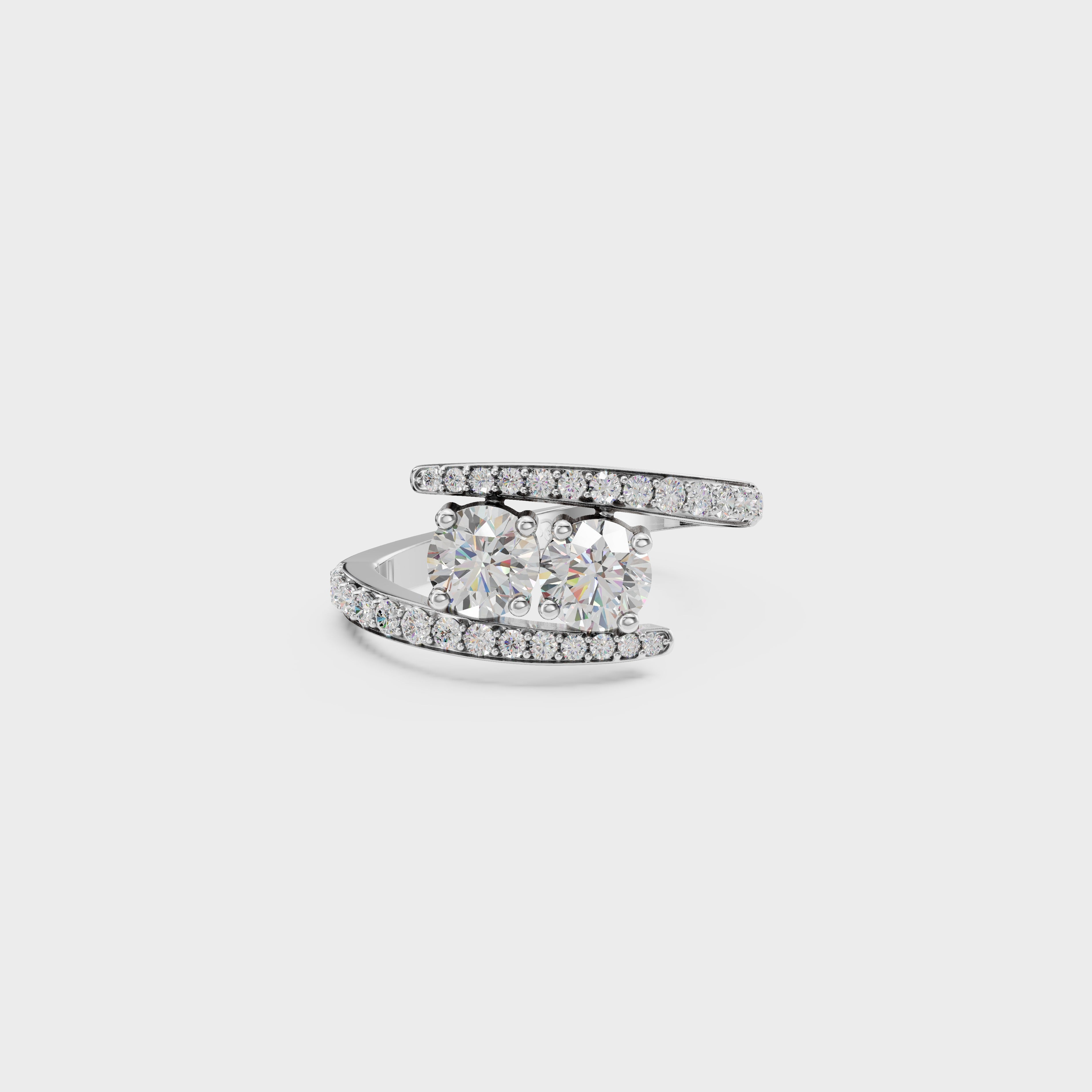 Two-Stone Bypass Engagement Ring with Pavé Accents