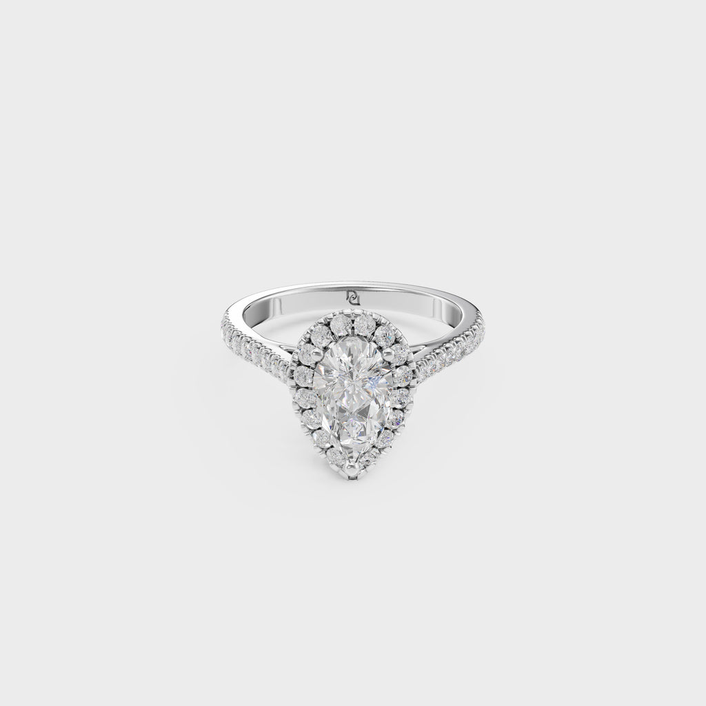 Pear Diamond Halo Engagement Ring with Pavé Band