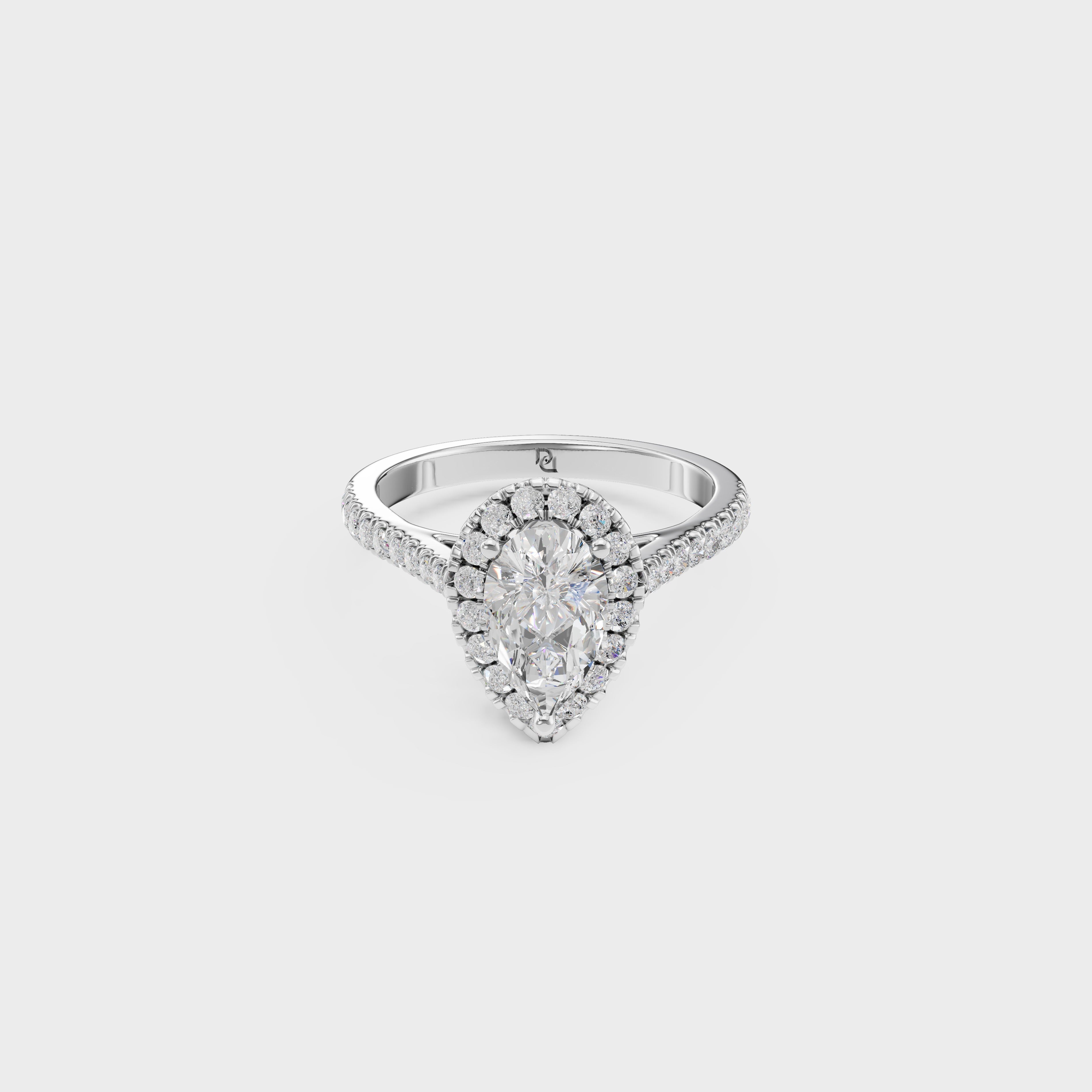 Pear Diamond Halo Engagement Ring with Pavé Band