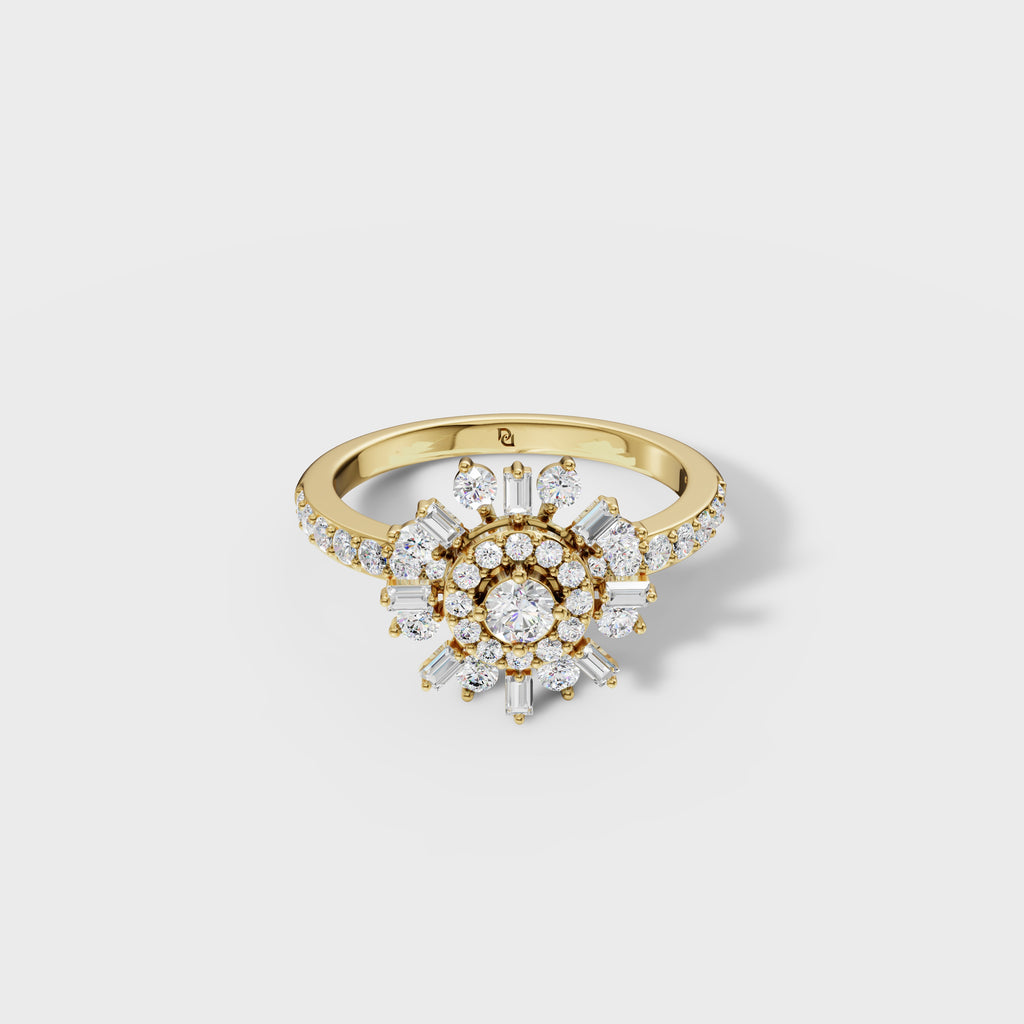 Baguette & Round Diamond Starburst Ring