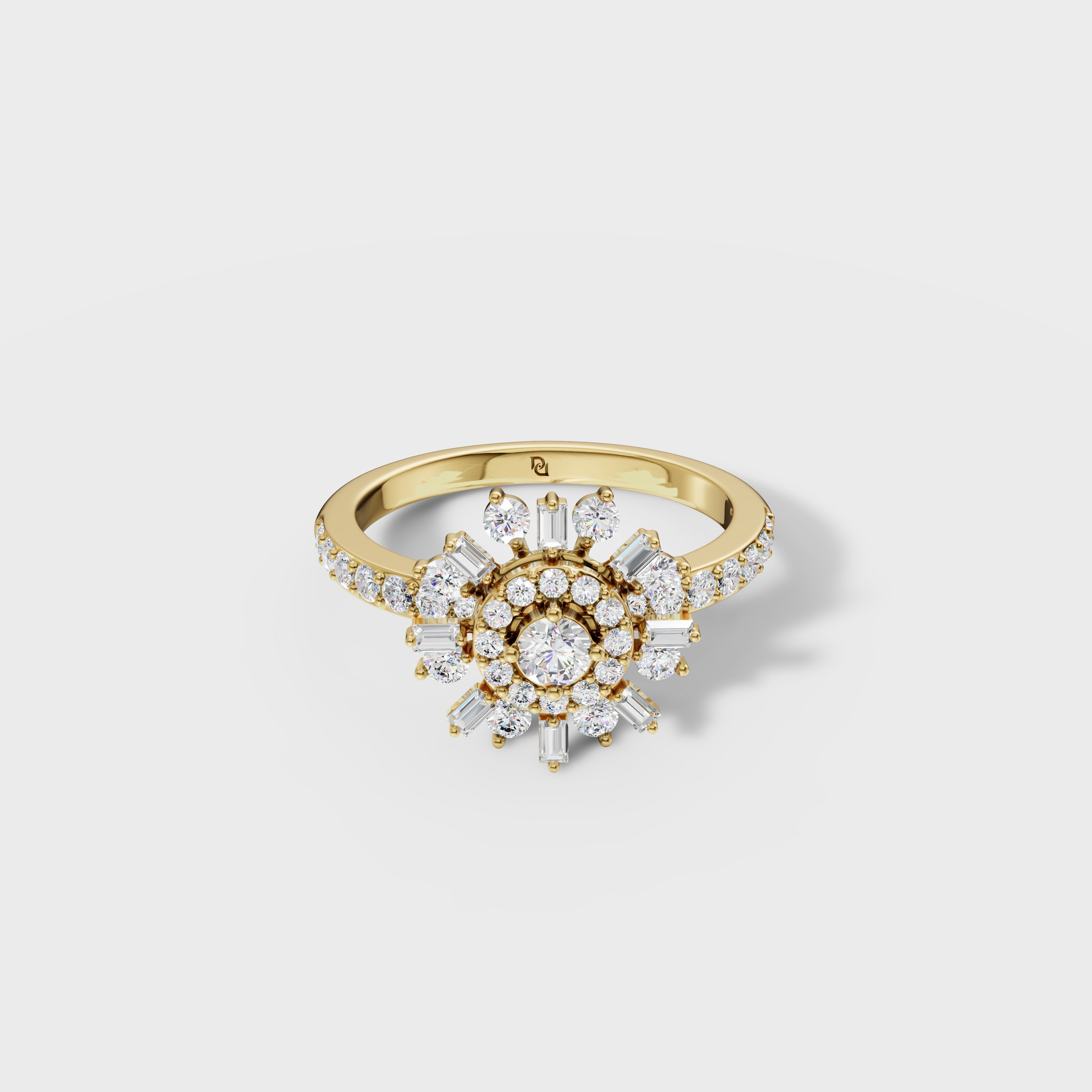 Baguette & Round Diamond Starburst Ring