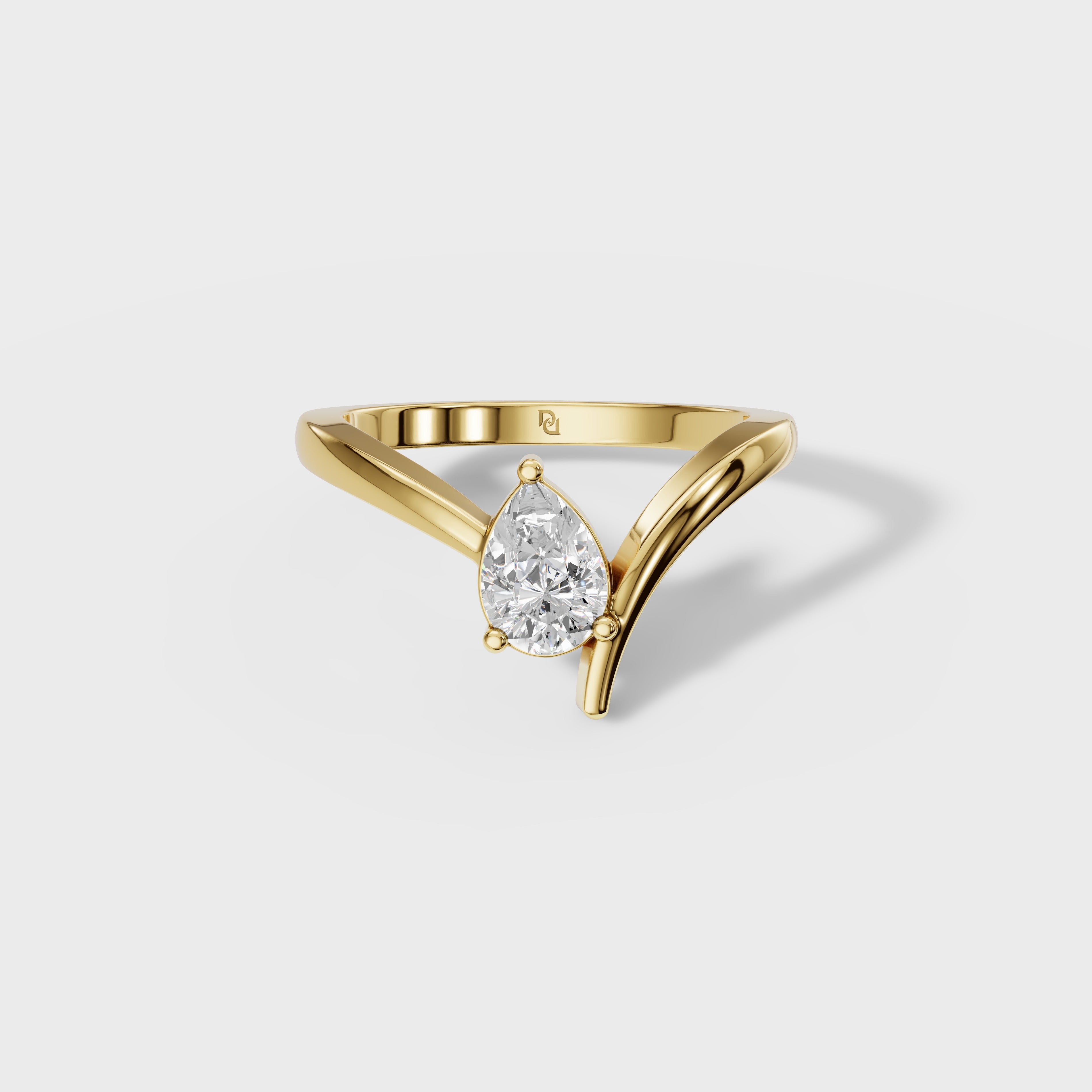 Pear Diamond V-Setting Solitaire Ring