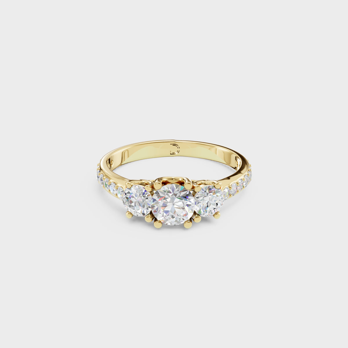 Trilogy Diamond Engagement Ring with Pave Band