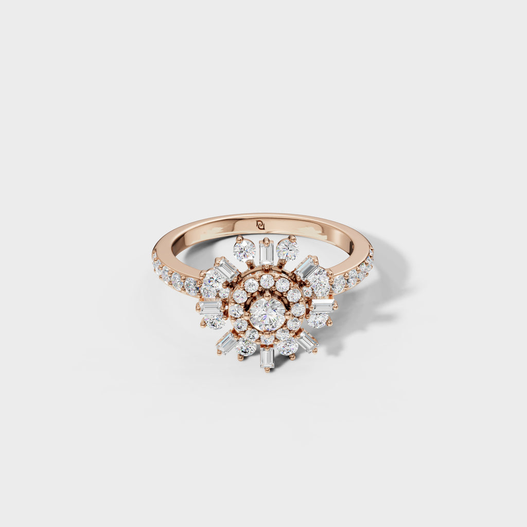 Baguette & Round Diamond Starburst Ring