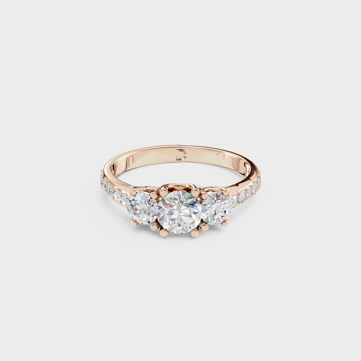 Trilogy Diamond Engagement Ring with Pave Band