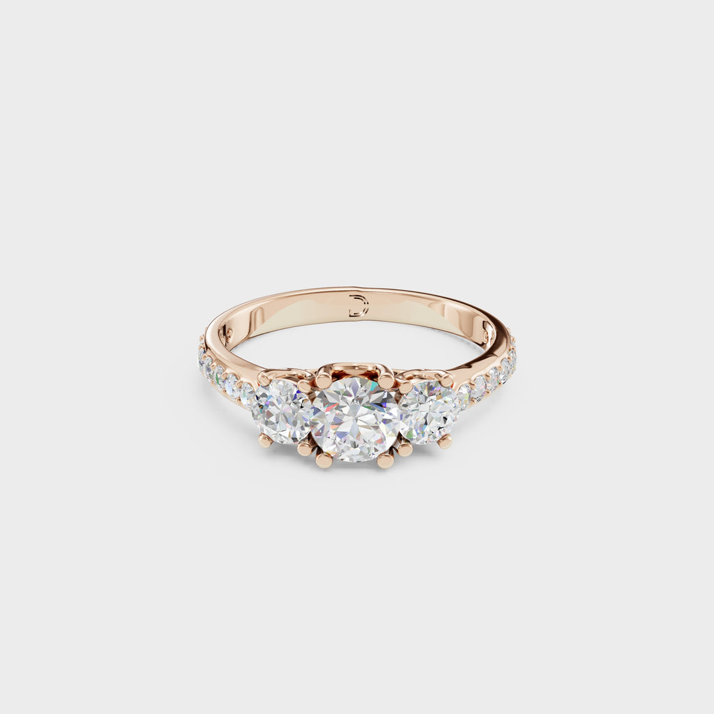 Trilogy Diamond Engagement Ring with Pave Band