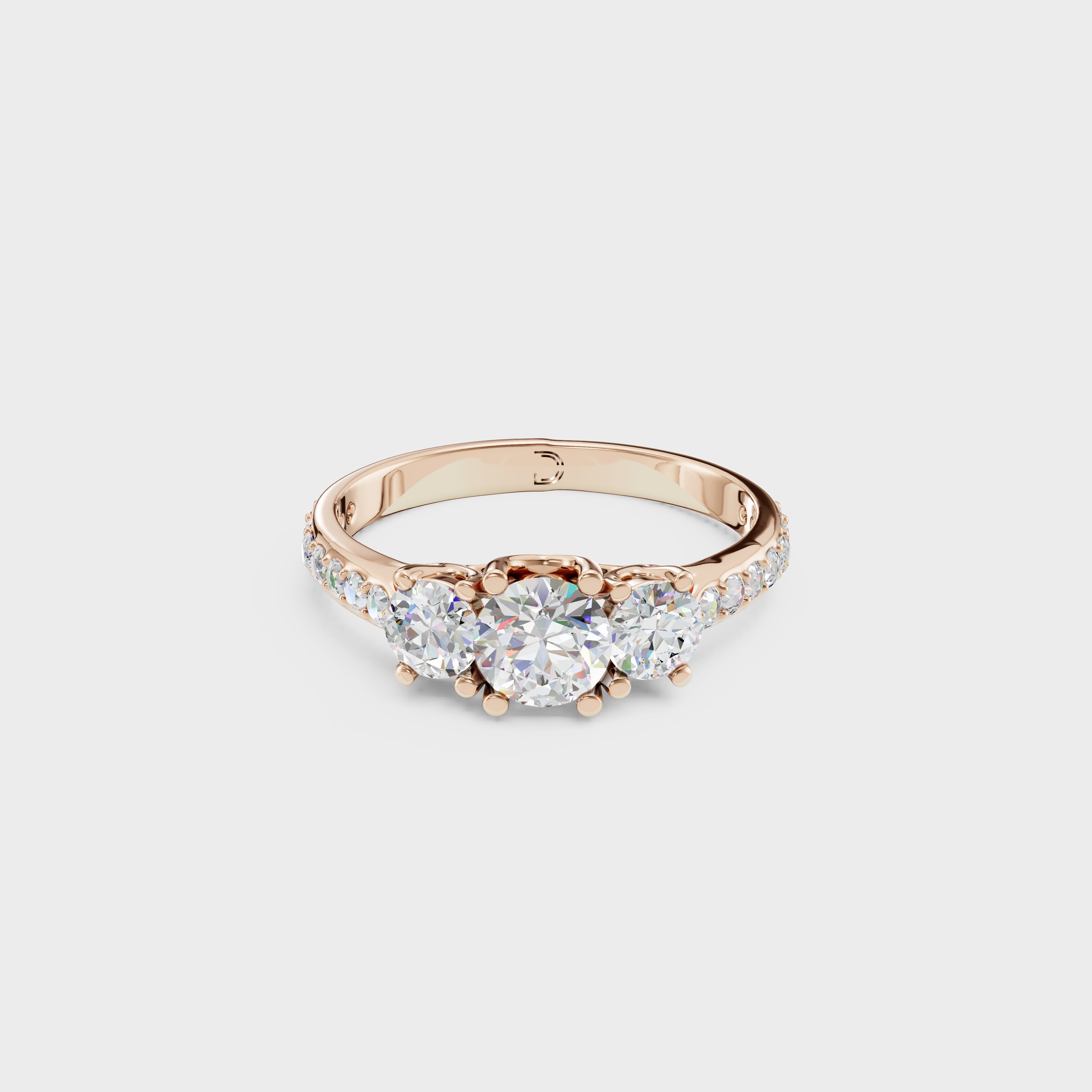 Trilogy Diamond Engagement Ring with Pave Band