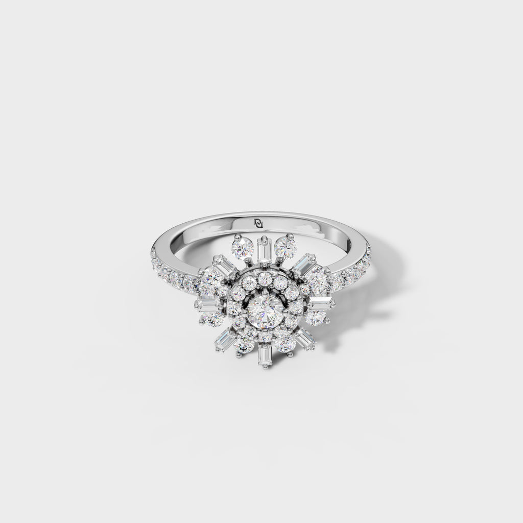 Baguette & Round Diamond Starburst Ring