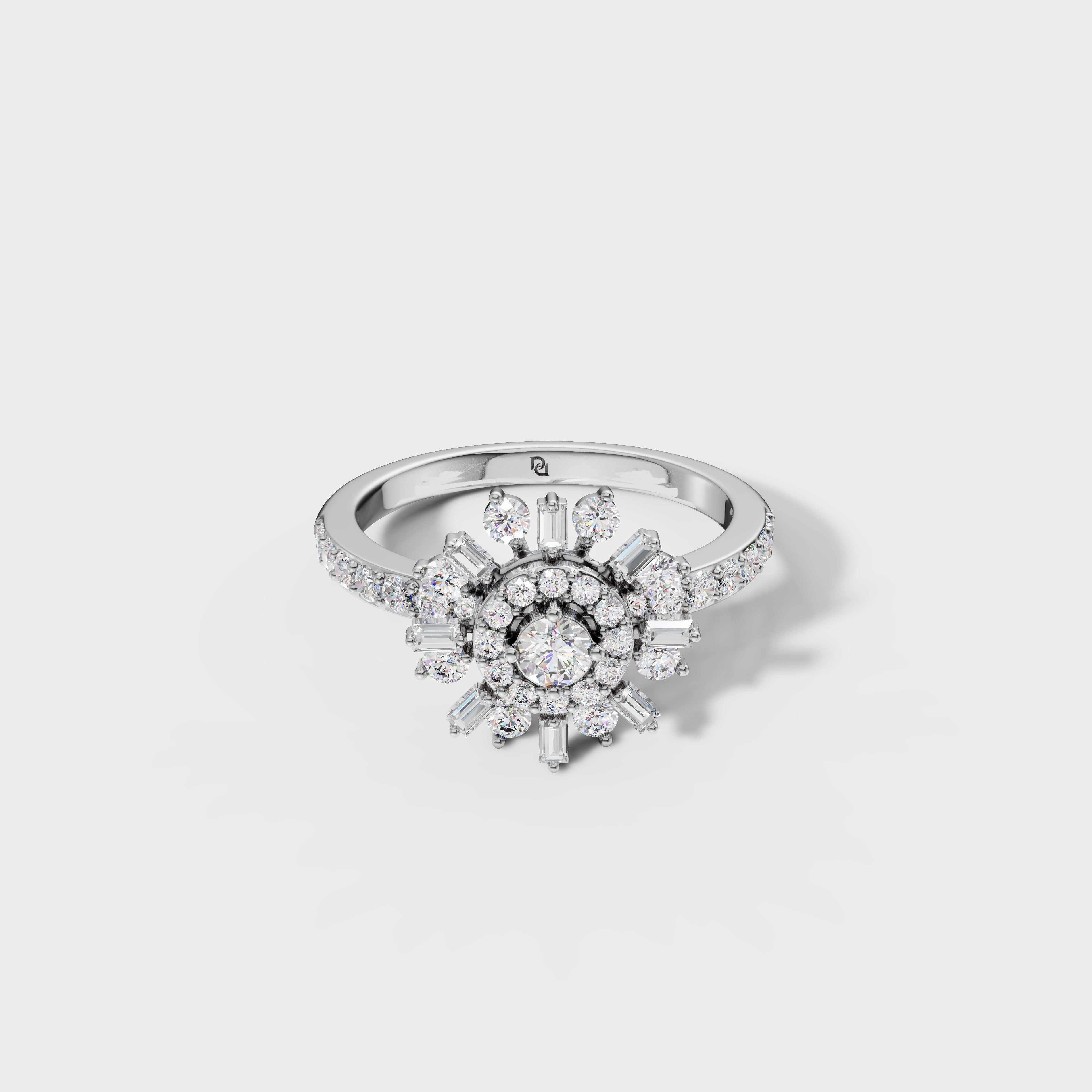 Baguette & Round Diamond Starburst Ring