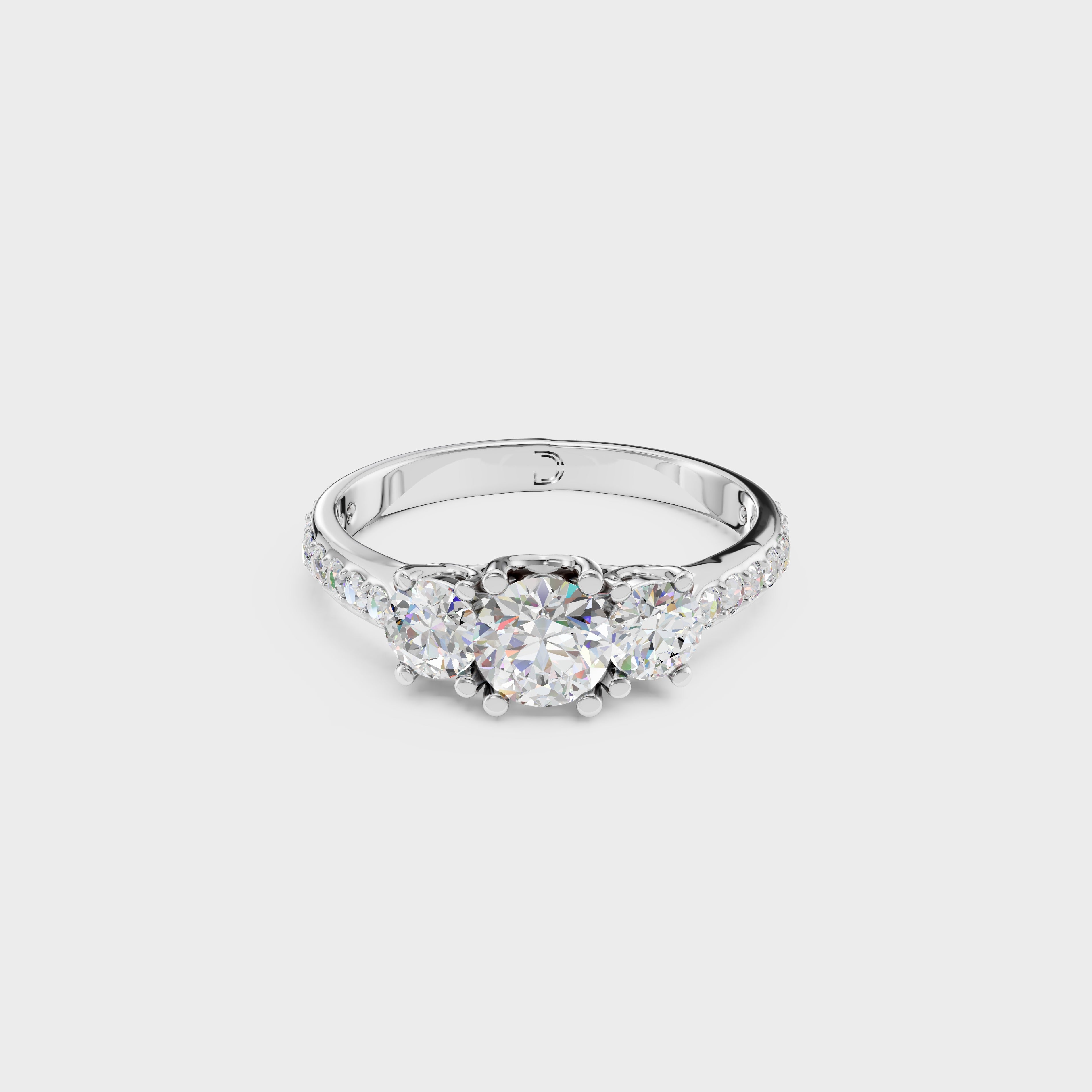 Trilogy Diamond Engagement Ring with Pave Band