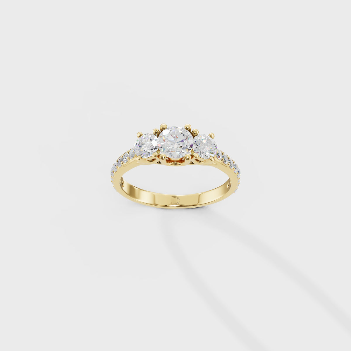 Trilogy Diamond Engagement Ring with Pave Band