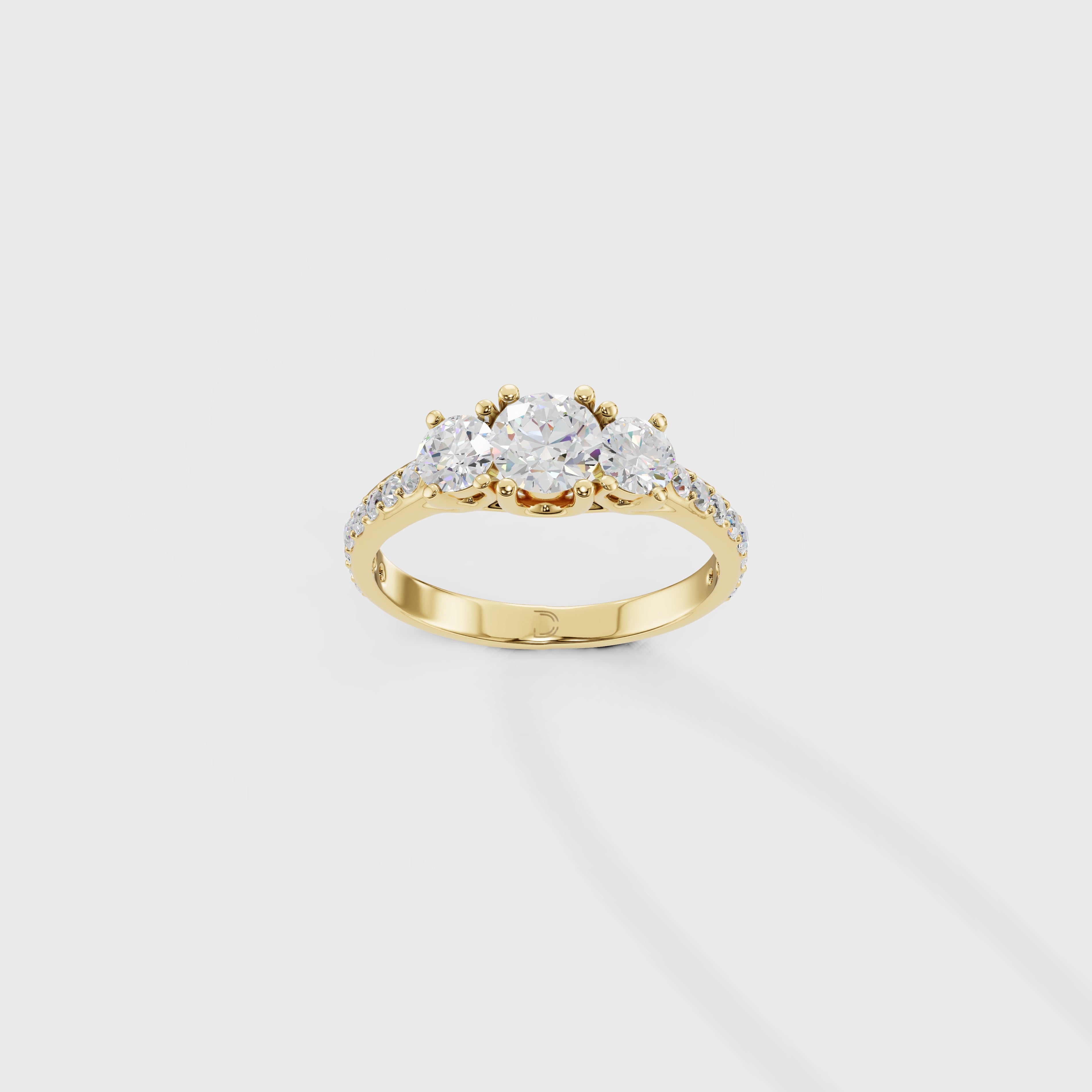 Trilogy Diamond Engagement Ring with Pave Band