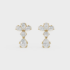 Pear & Round Diamond Drop Cluster Earrings