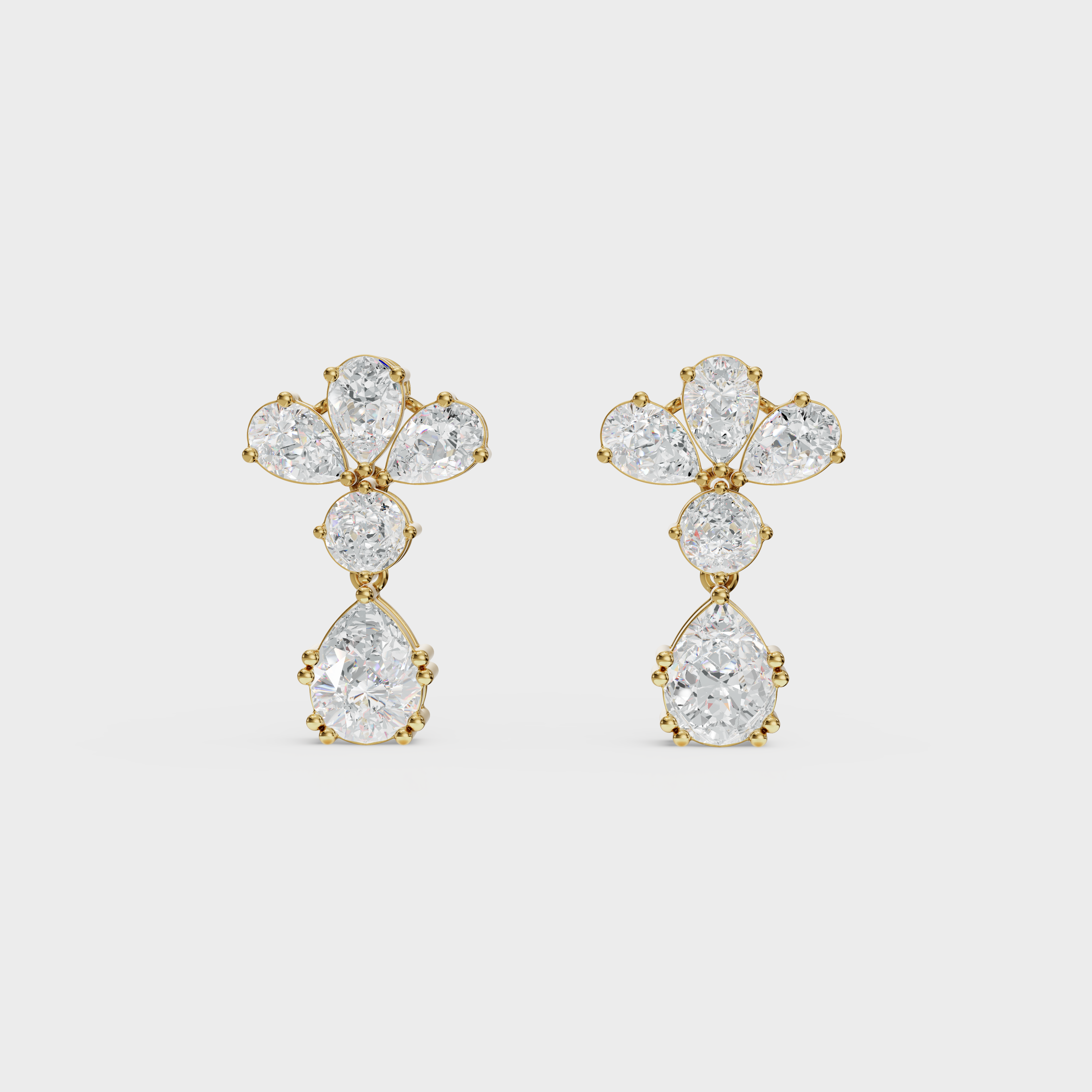 Pear & Round Diamond Drop Cluster Earrings