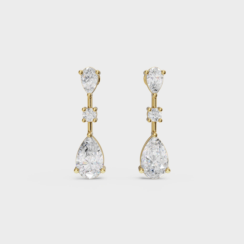 Graceful Pear & Round Diamond Drop Earrings