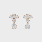 Pear & Round Diamond Drop Cluster Earrings