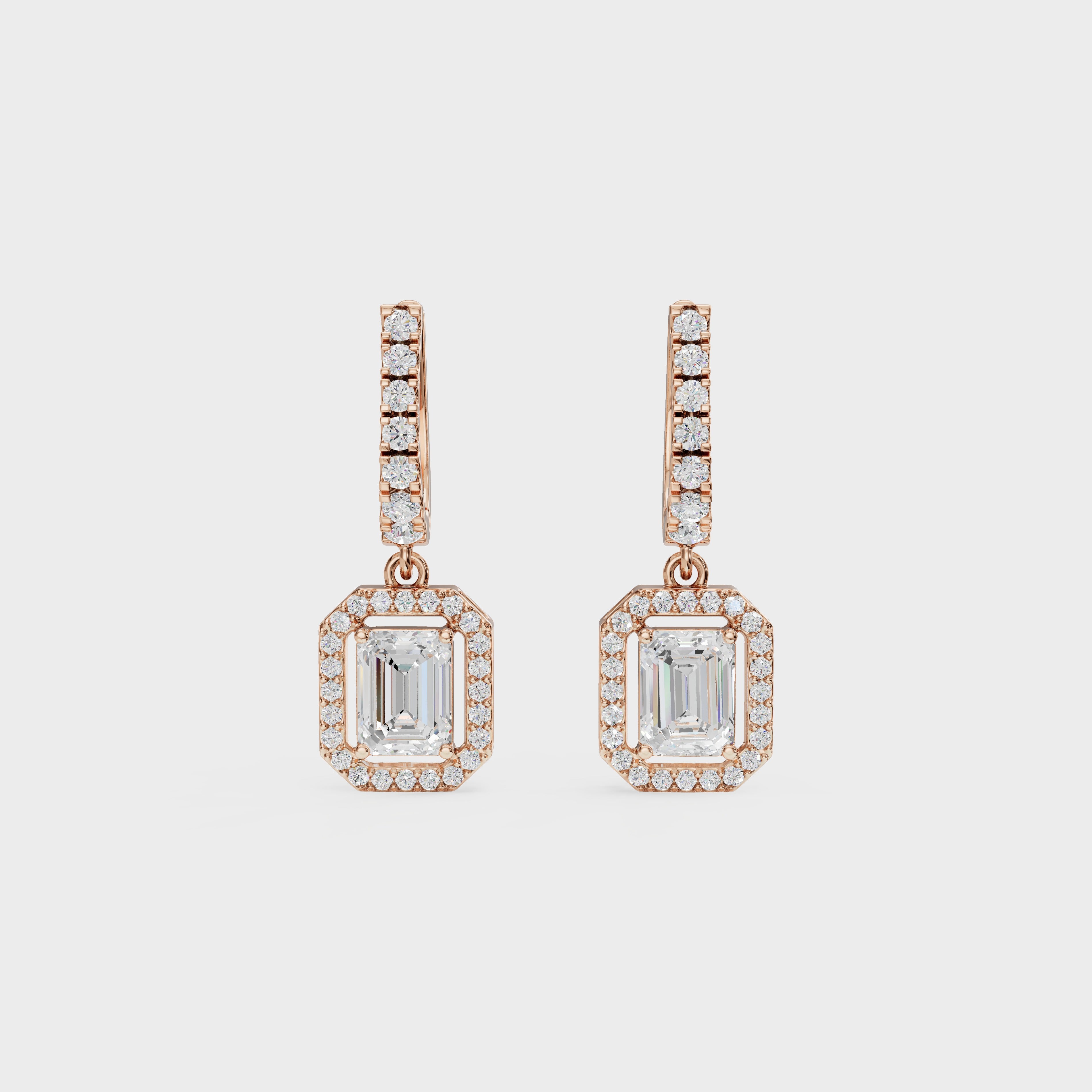 Emerald Halo Drop Huggie Earrings