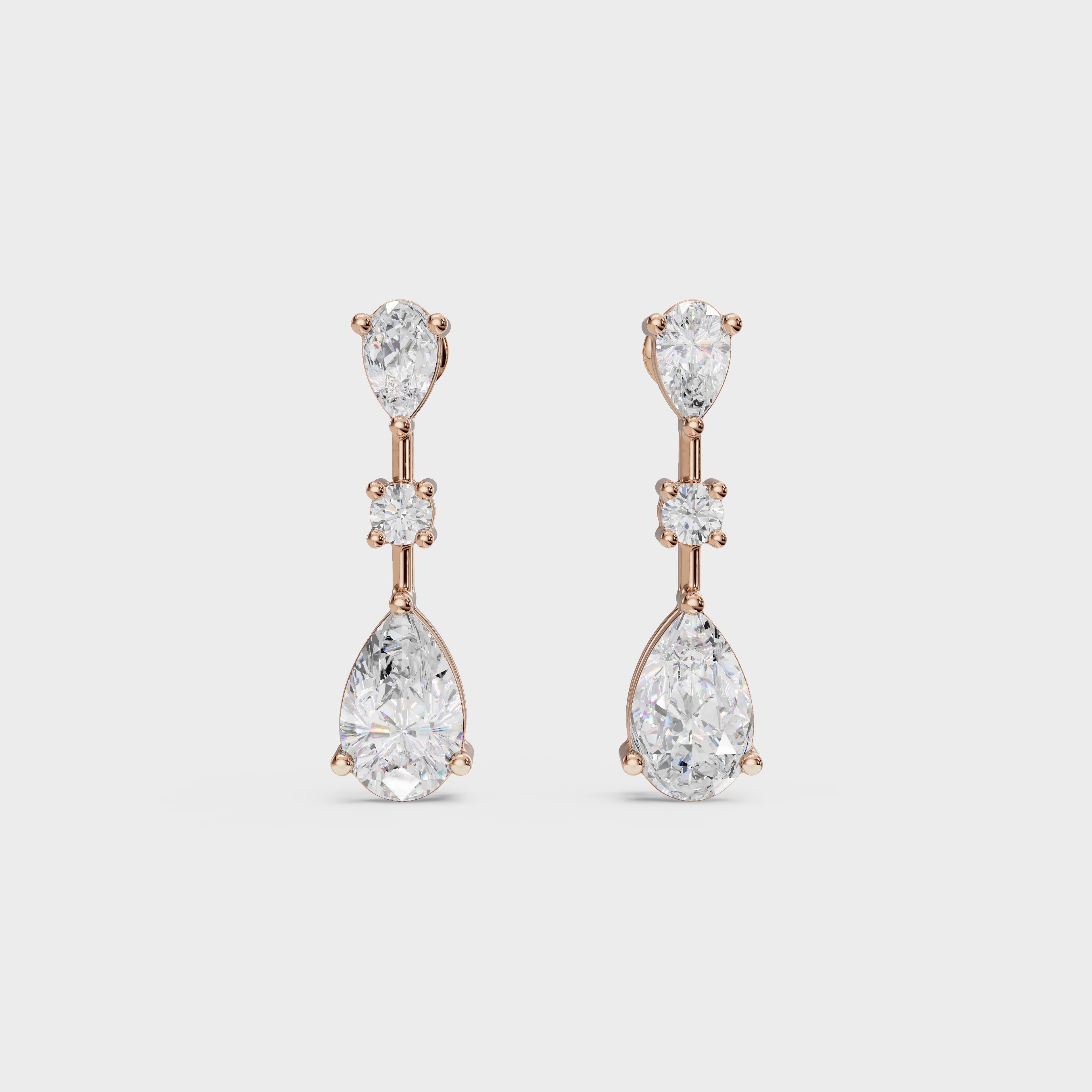 Graceful Pear & Round Diamond Drop Earrings