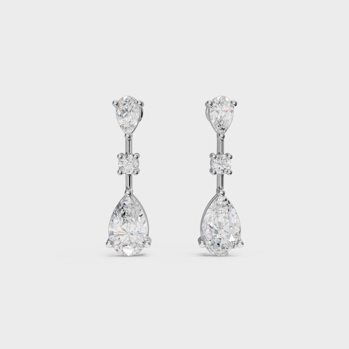 Graceful Pear & Round Diamond Drop Earrings