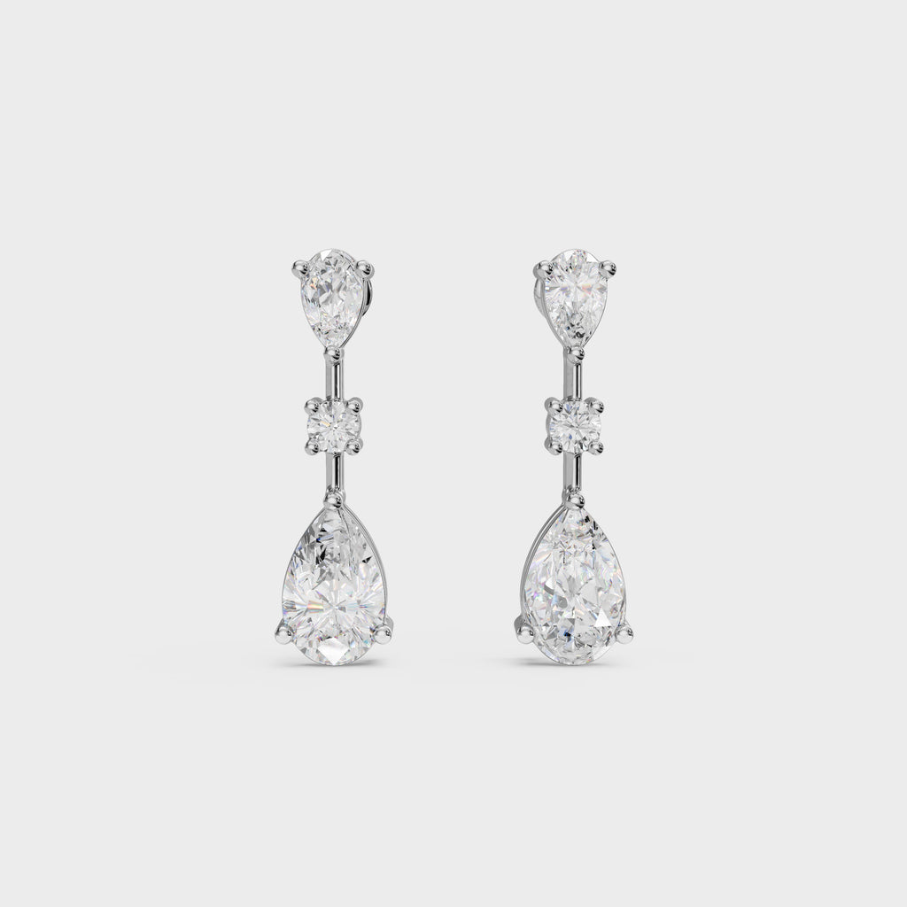 Graceful Pear & Round Diamond Drop Earrings
