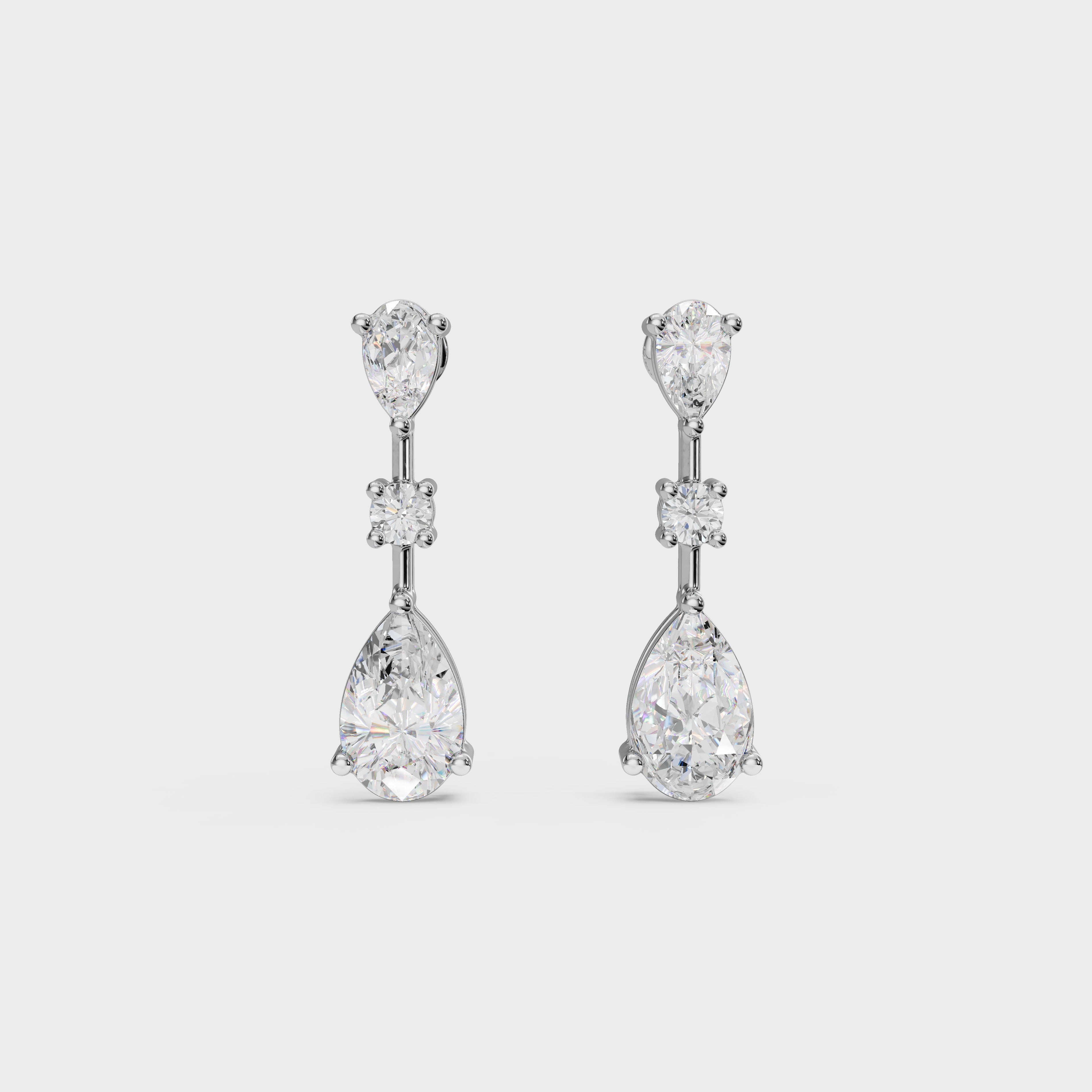 Graceful Pear & Round Diamond Drop Earrings