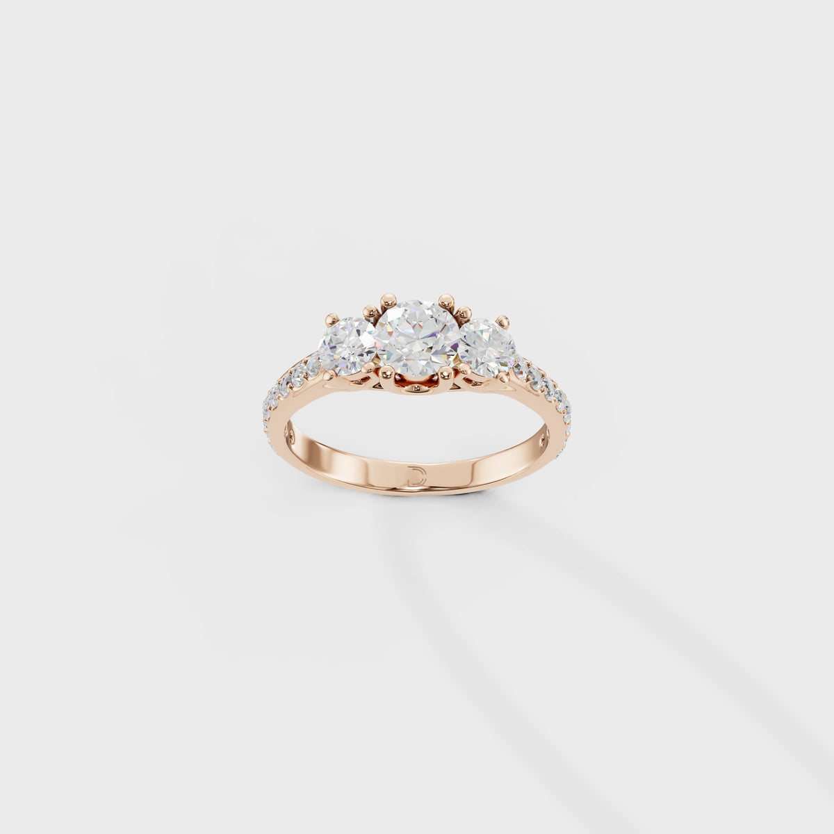 Trilogy Diamond Engagement Ring with Pave Band