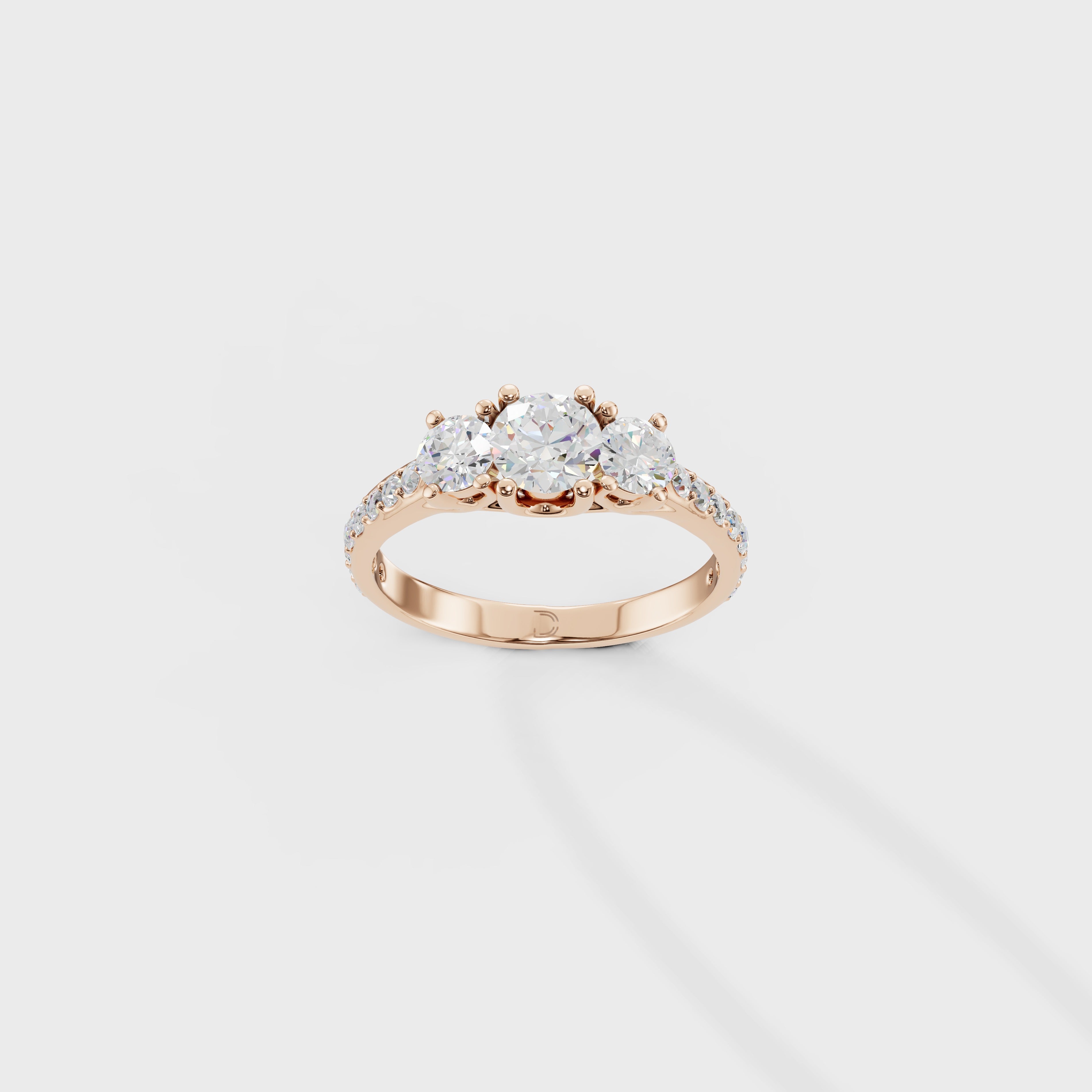 Trilogy Diamond Engagement Ring with Pave Band